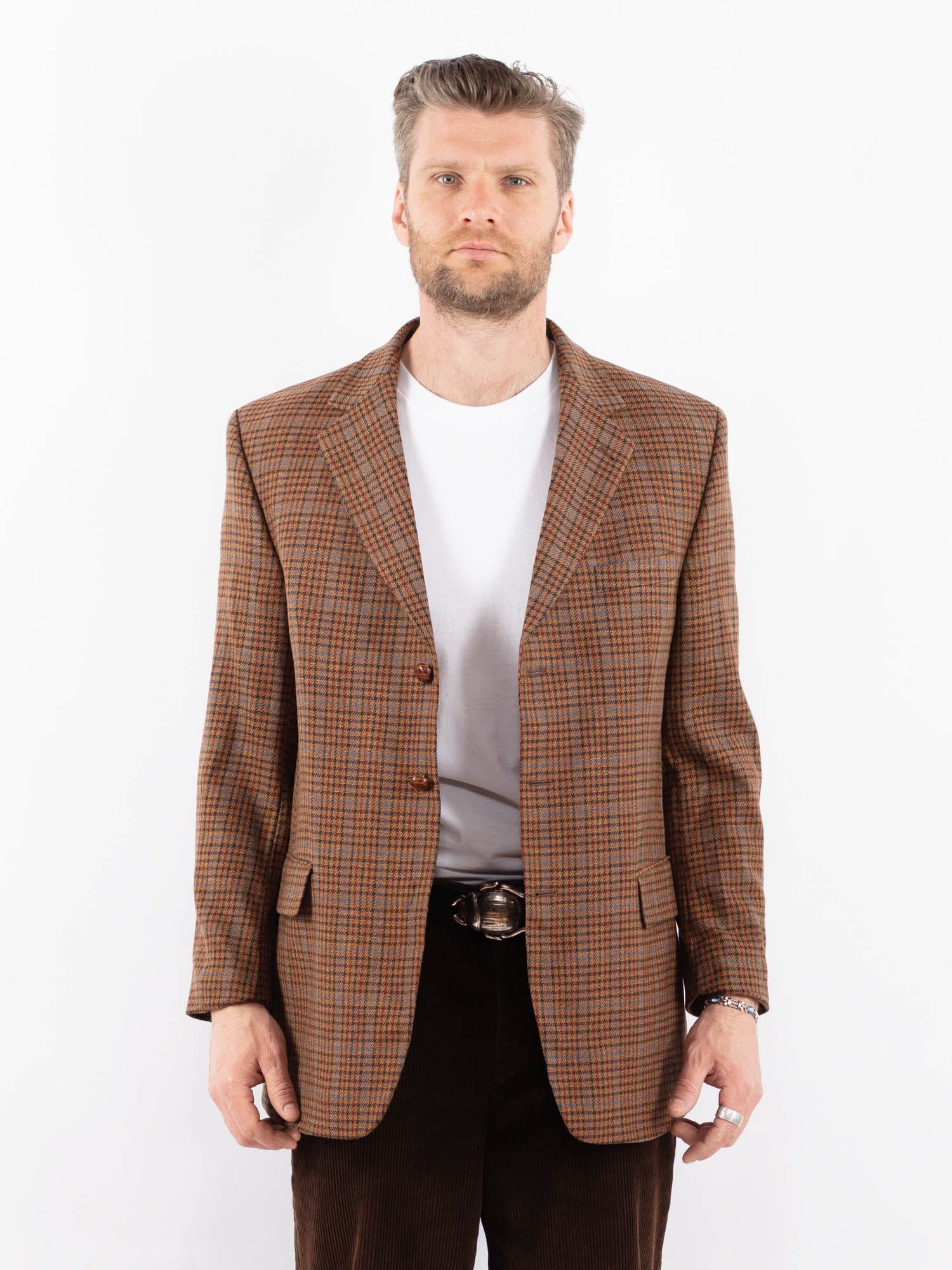 Vintage 70's Men Wool Blend Blazer Jacket in Brown by Northern Grip