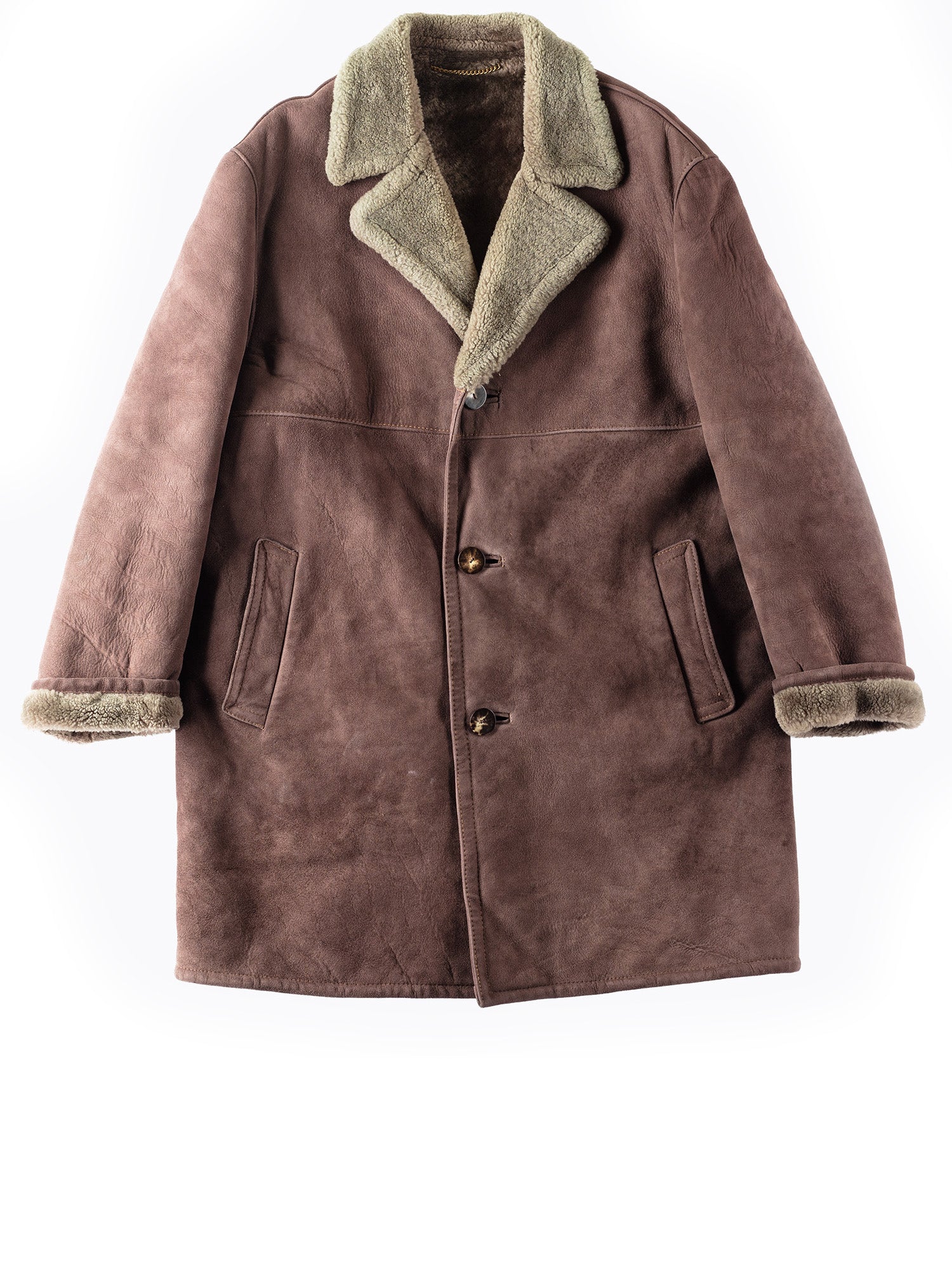 Vintage 70's Men Sheepskin Shearling Coat in Brown by Northern Grip