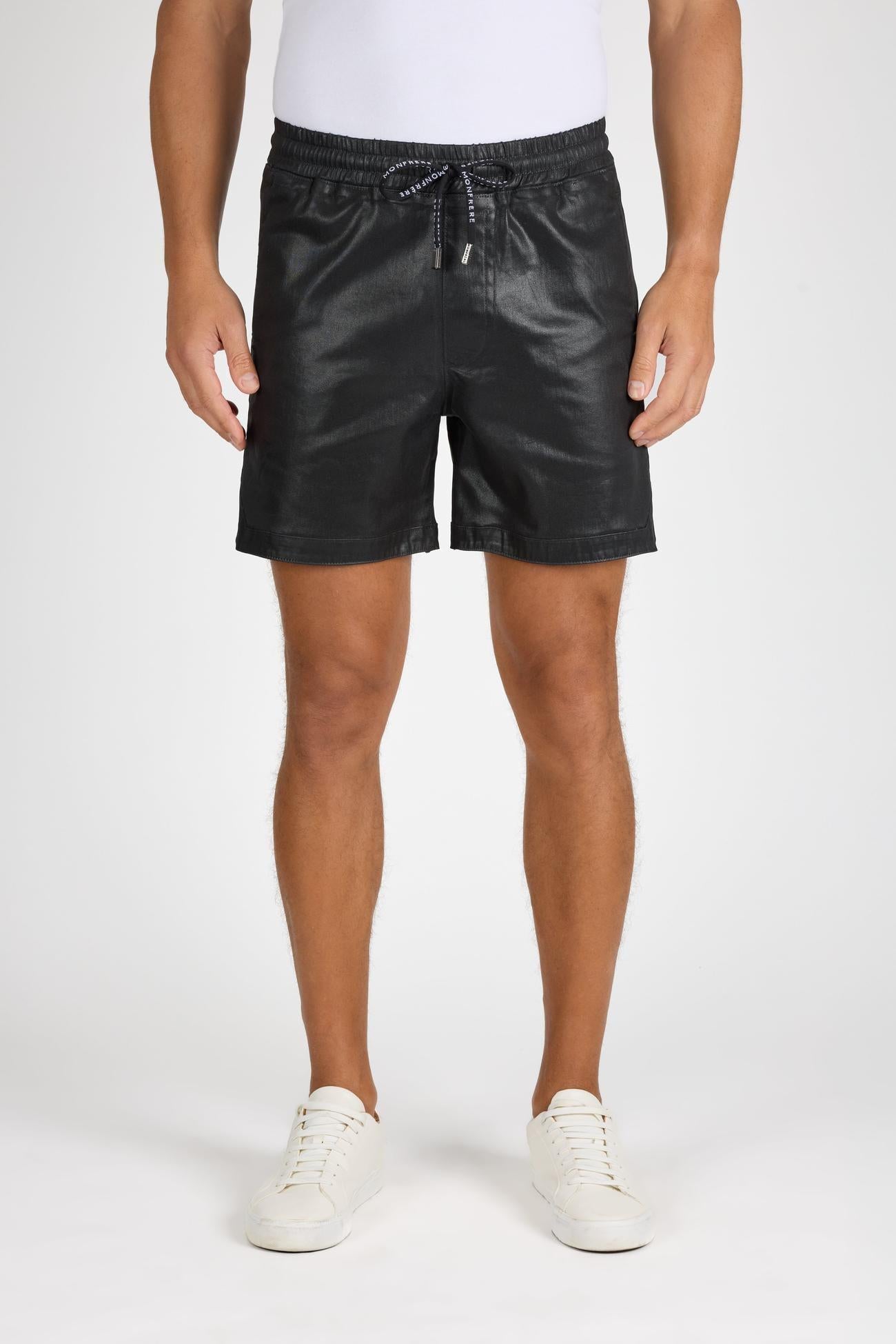 West Coated Noir Stretch Drawstring Short by MONFRERE