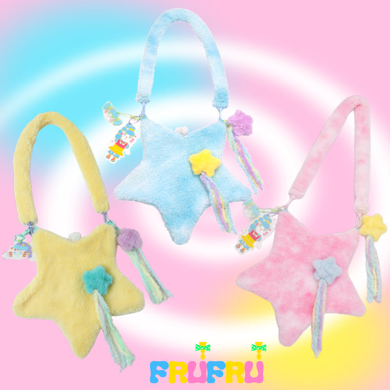 frufru Cartoon Star Bag | Yellow Plush Crossbody Bag by Land Decora