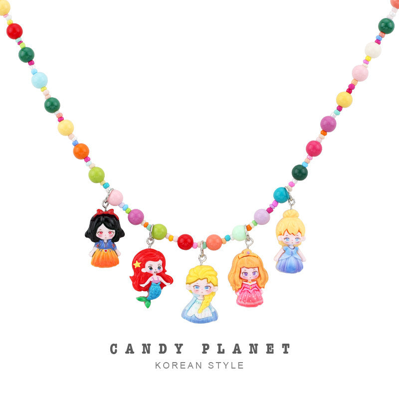 Disney Princess Cartoon Beaded Necklace Y2K Kawaii by Land Decora