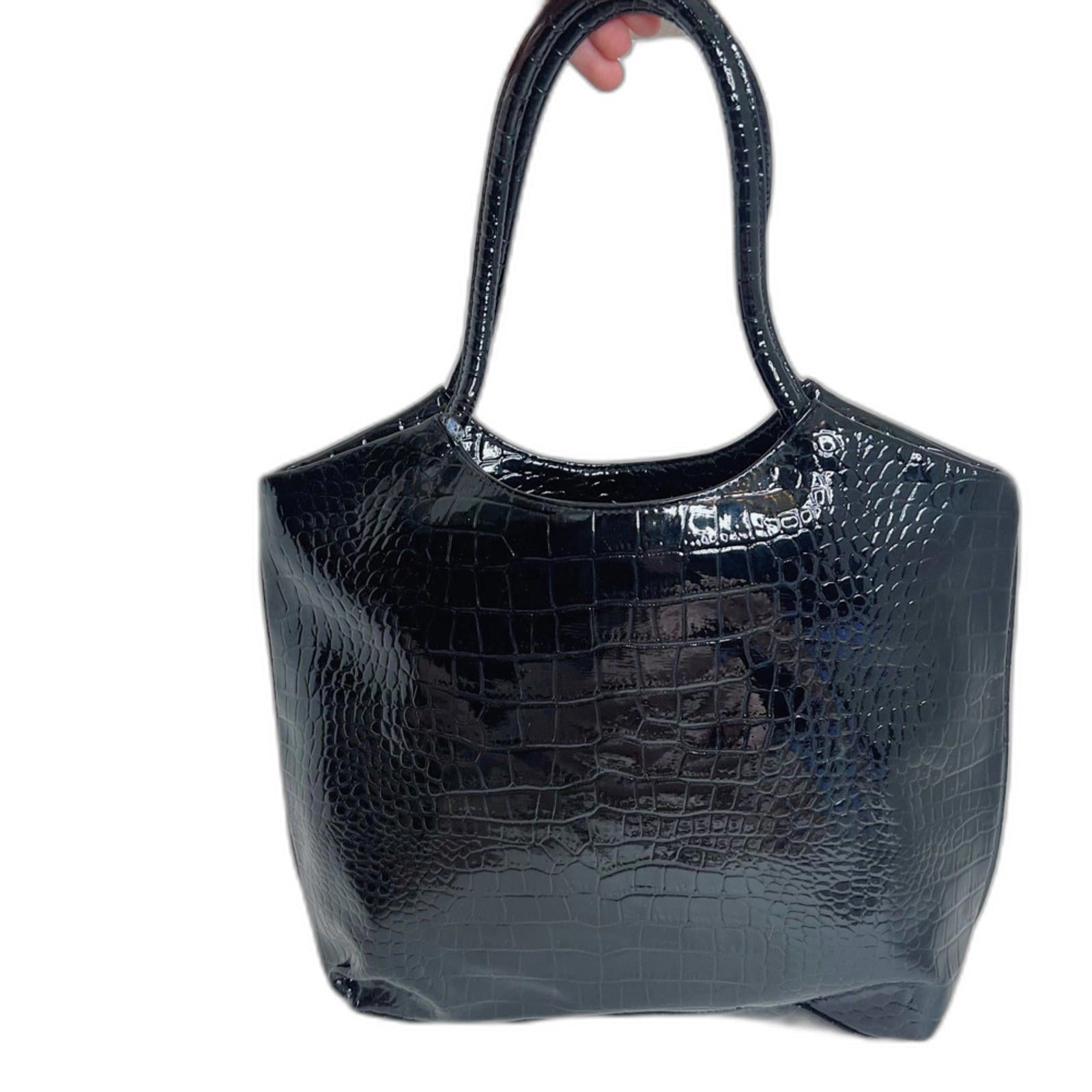 Neiman Marcus 90s Vintage Black Patent Leather Crocodile Shoulder Bag by Hot Girl Secondhand