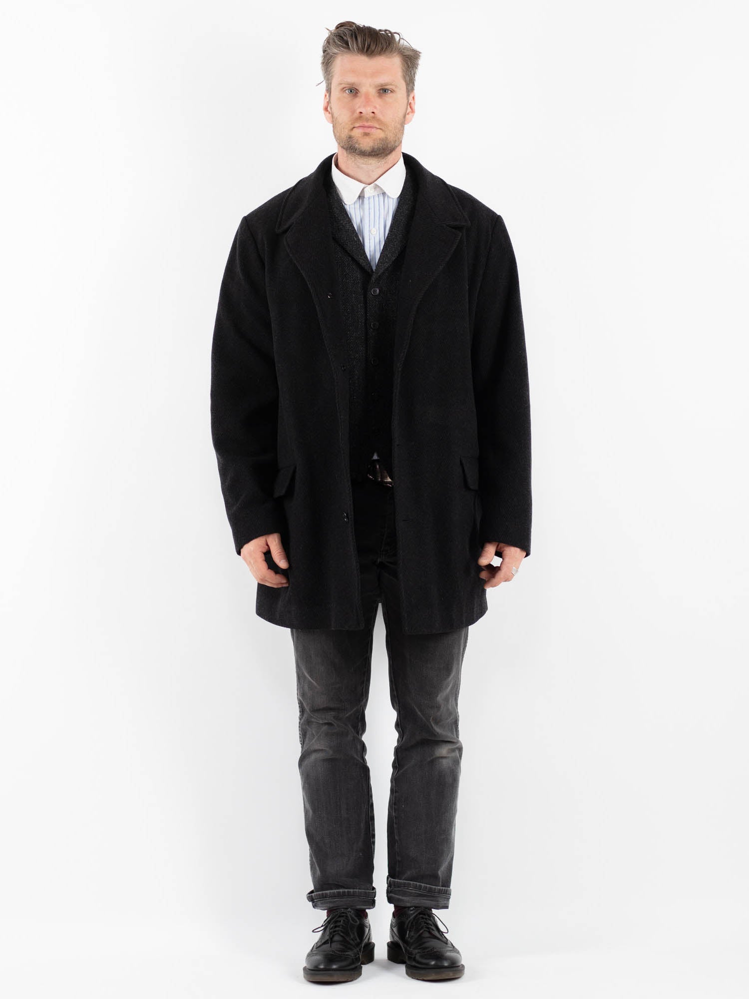 Vintage 90's Men Wool Blend Coat in Black by Northern Grip
