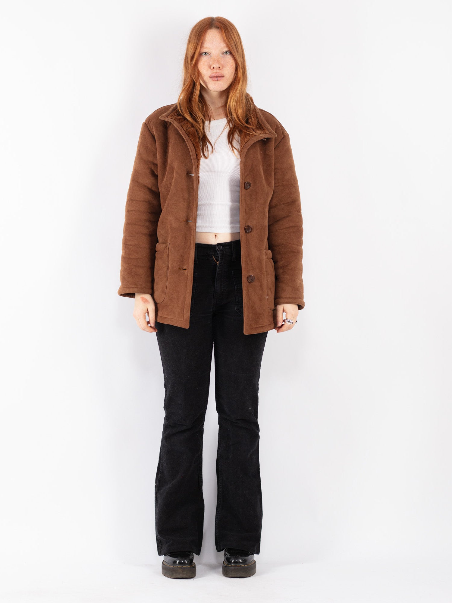 Vintage 90's Women Sherpa Coat in Brown by Northern Grip