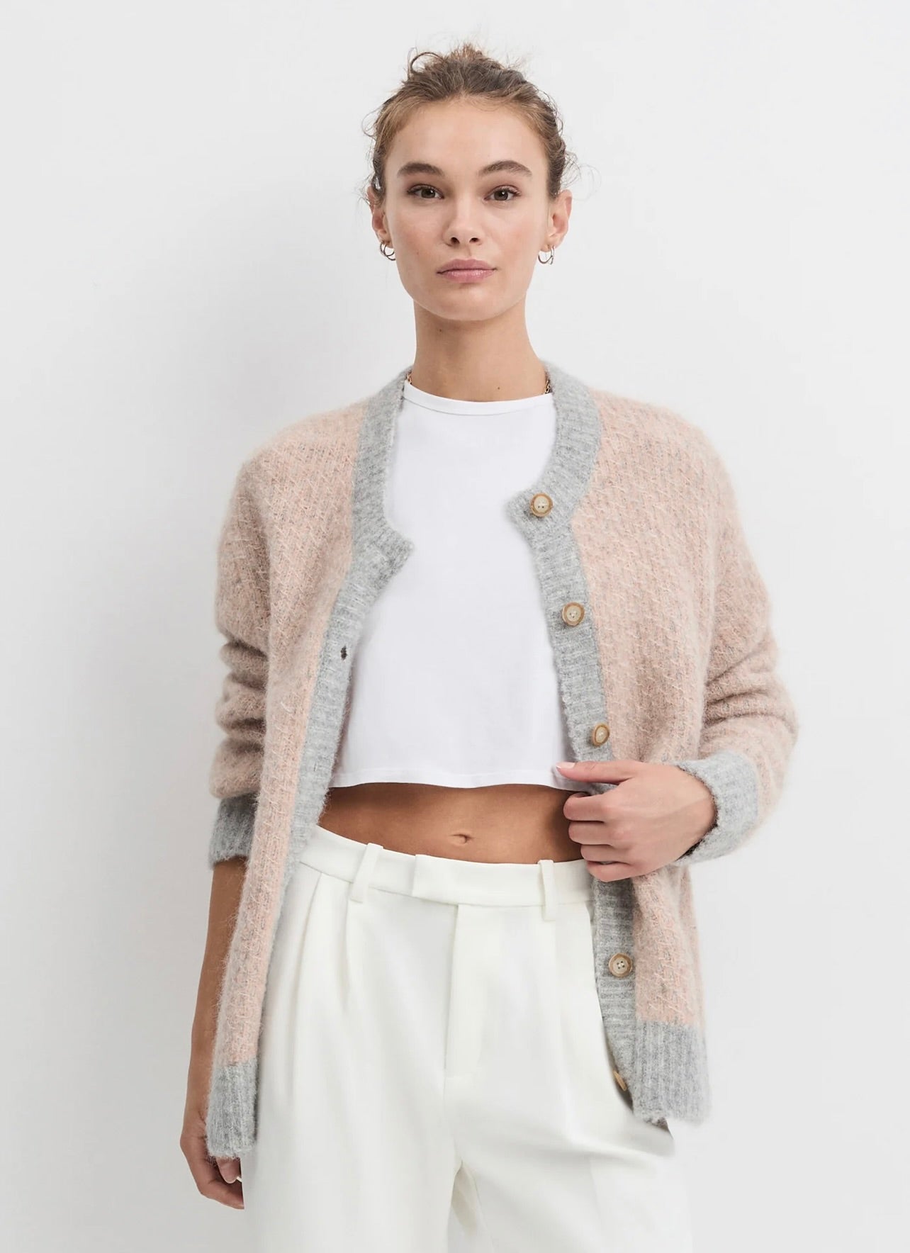Favorite Daughter The Rio Cardigan in Rose Dust Light Grey by Sierra Deene