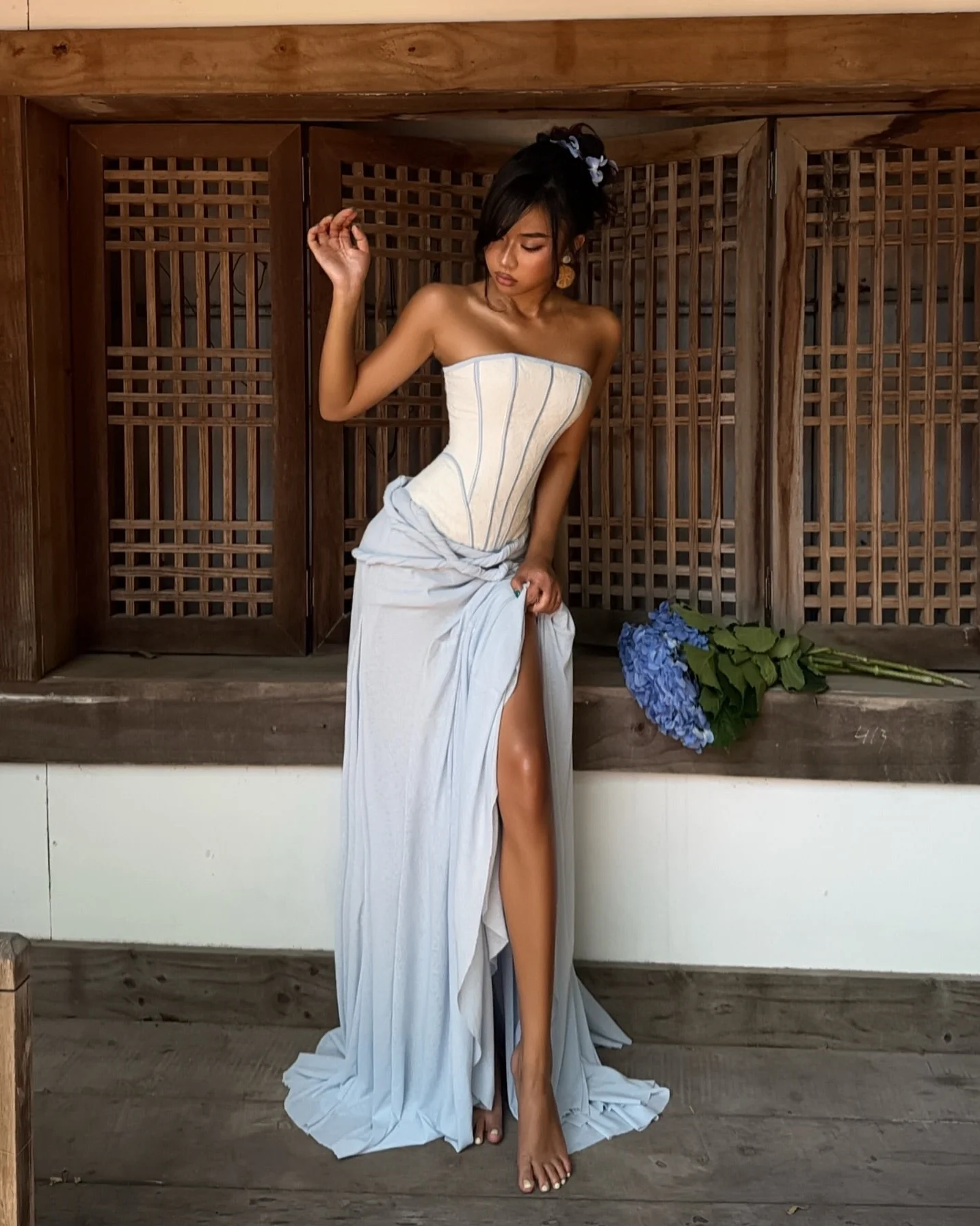 Blue White Lace Corset Mermaid Maxi Dress | Formal Gown | Kylie Dress by After Five