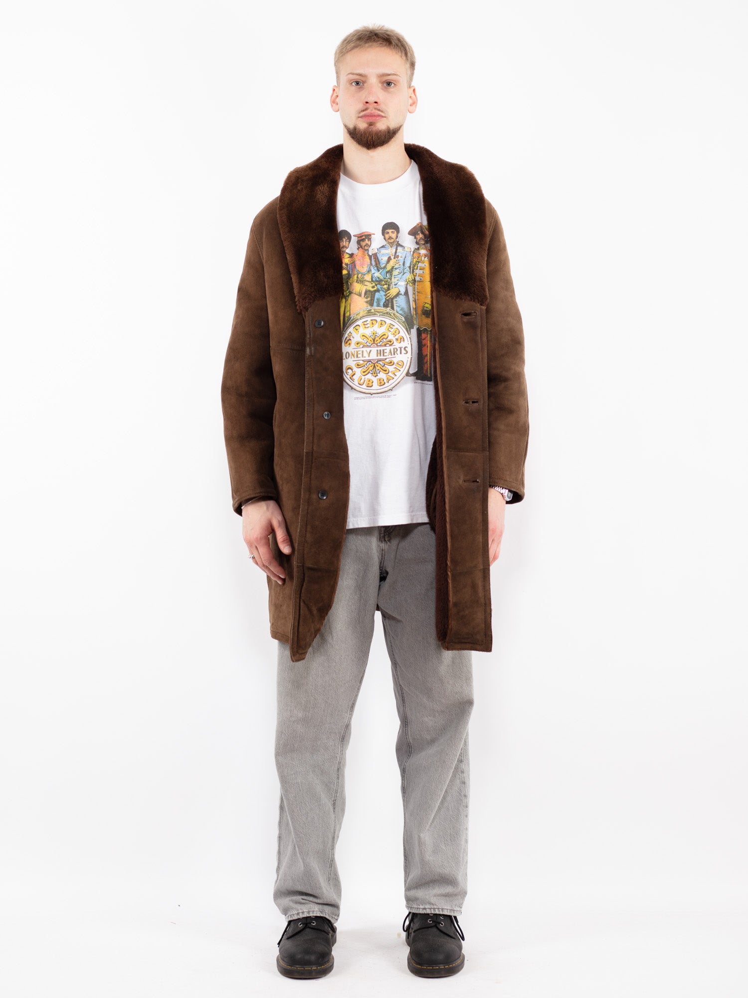 Vintage 70's Men Sheepskin Coat in Brown by Northern Grip