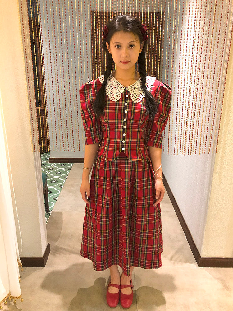 90s Red Plaid Uniform Set – Nanjun Vintage by Land Decora
