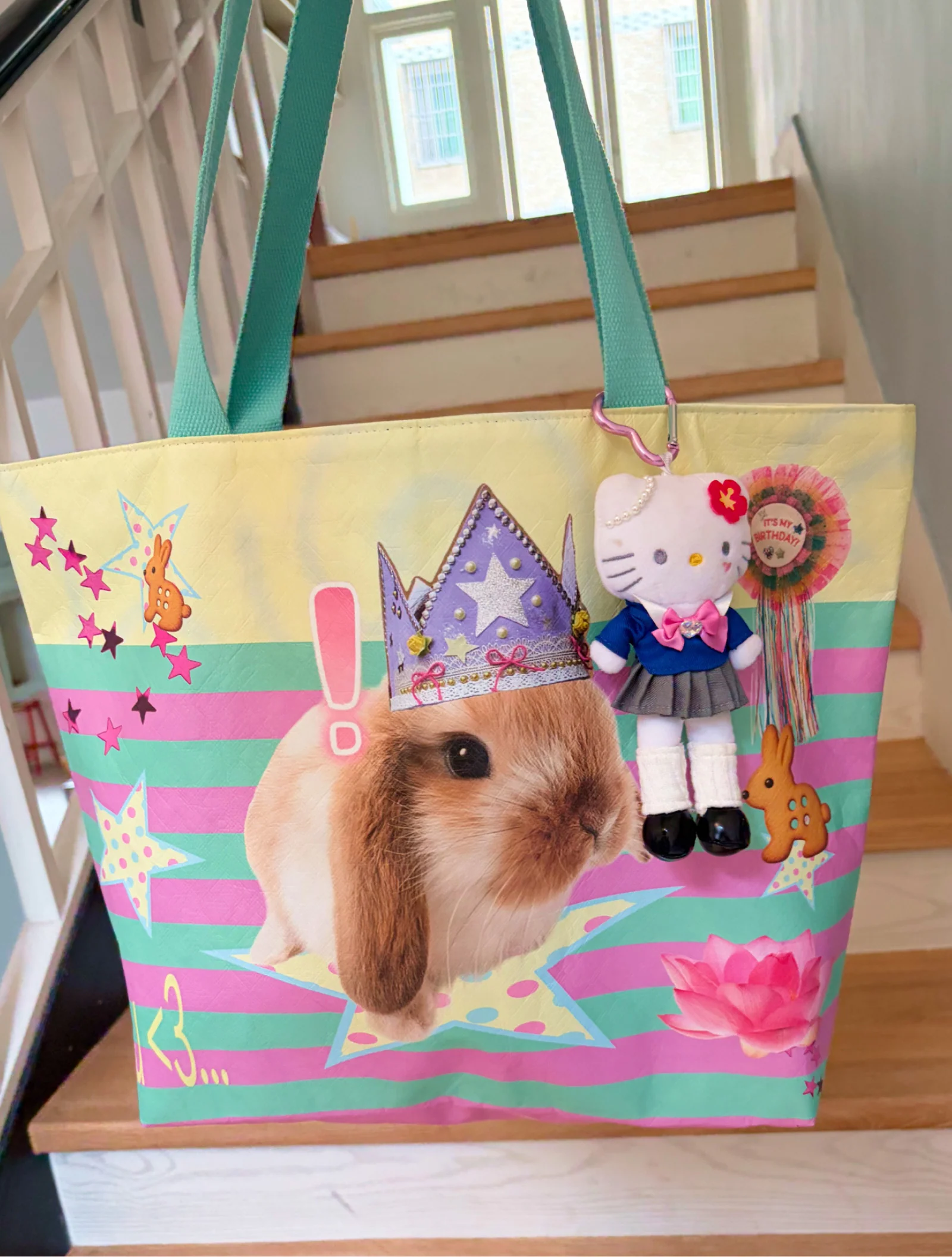 Ice Cream Bunny Kawaii Tote Bag | Y2K Korean Style Large Capacity Bag by Land Decora