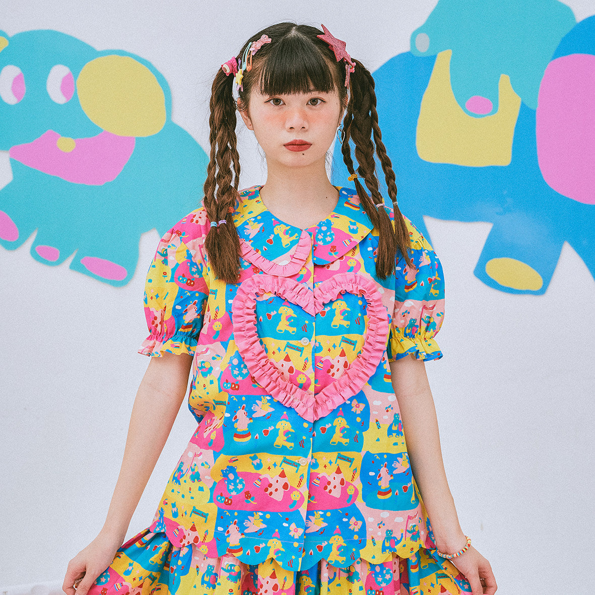 Kawaii Puff Sleeve Print Shirt - NIKKOU by Land Decora