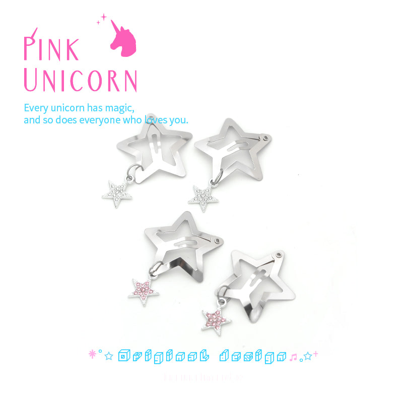 Y2K Metal Star Hair Clip Silver Zircon Minimalist - Pink Unicorn by Land Decora