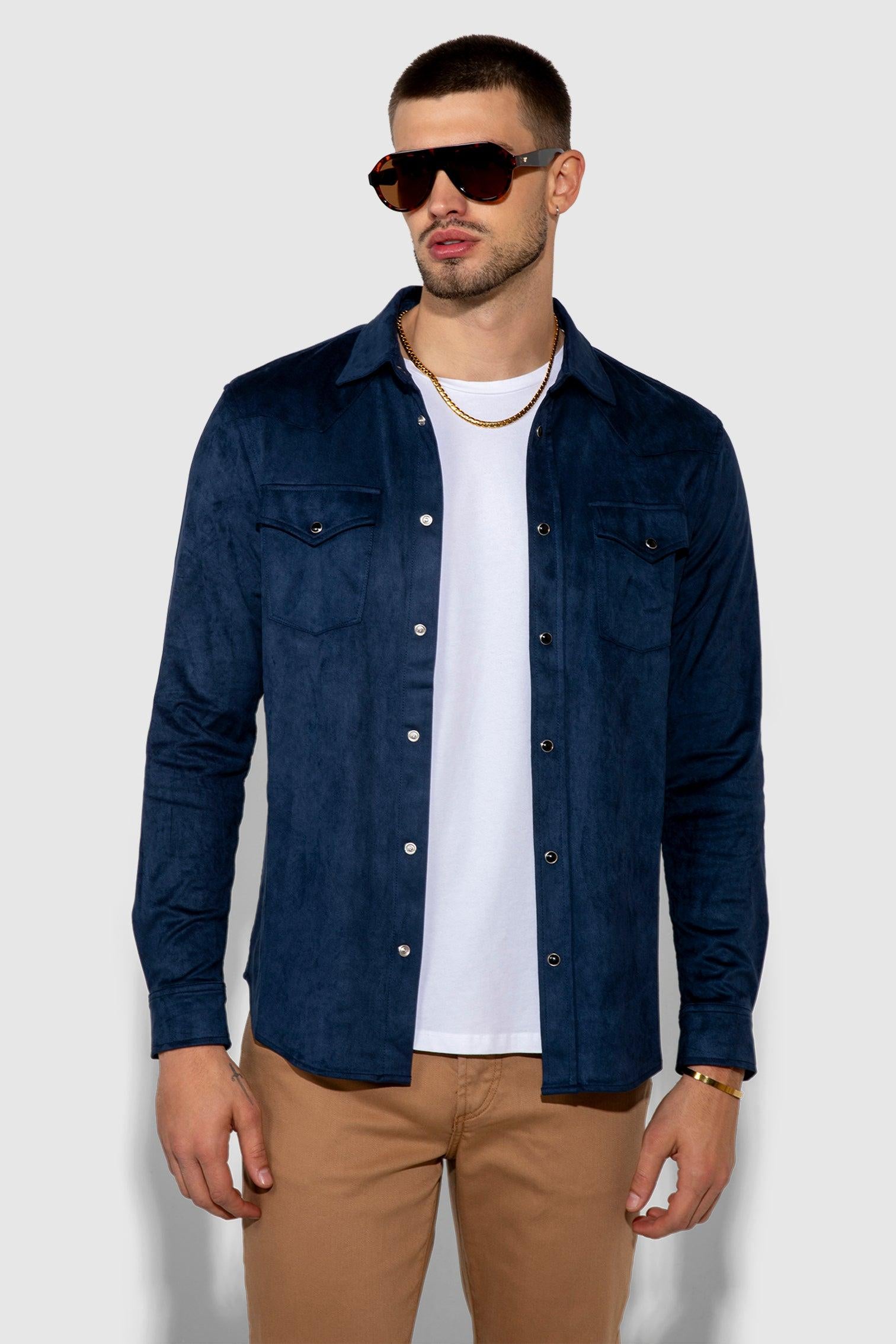 Eastwood Butter Suede Navy Stretch Western Shirt by MONFRERE