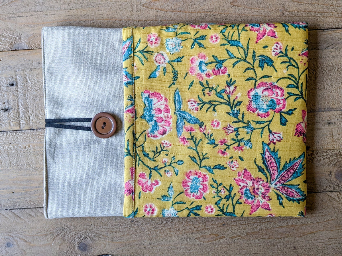 Handmade book/ e-reader / tablet sleeve with pocket, Nepali cotton by Shakti.ism