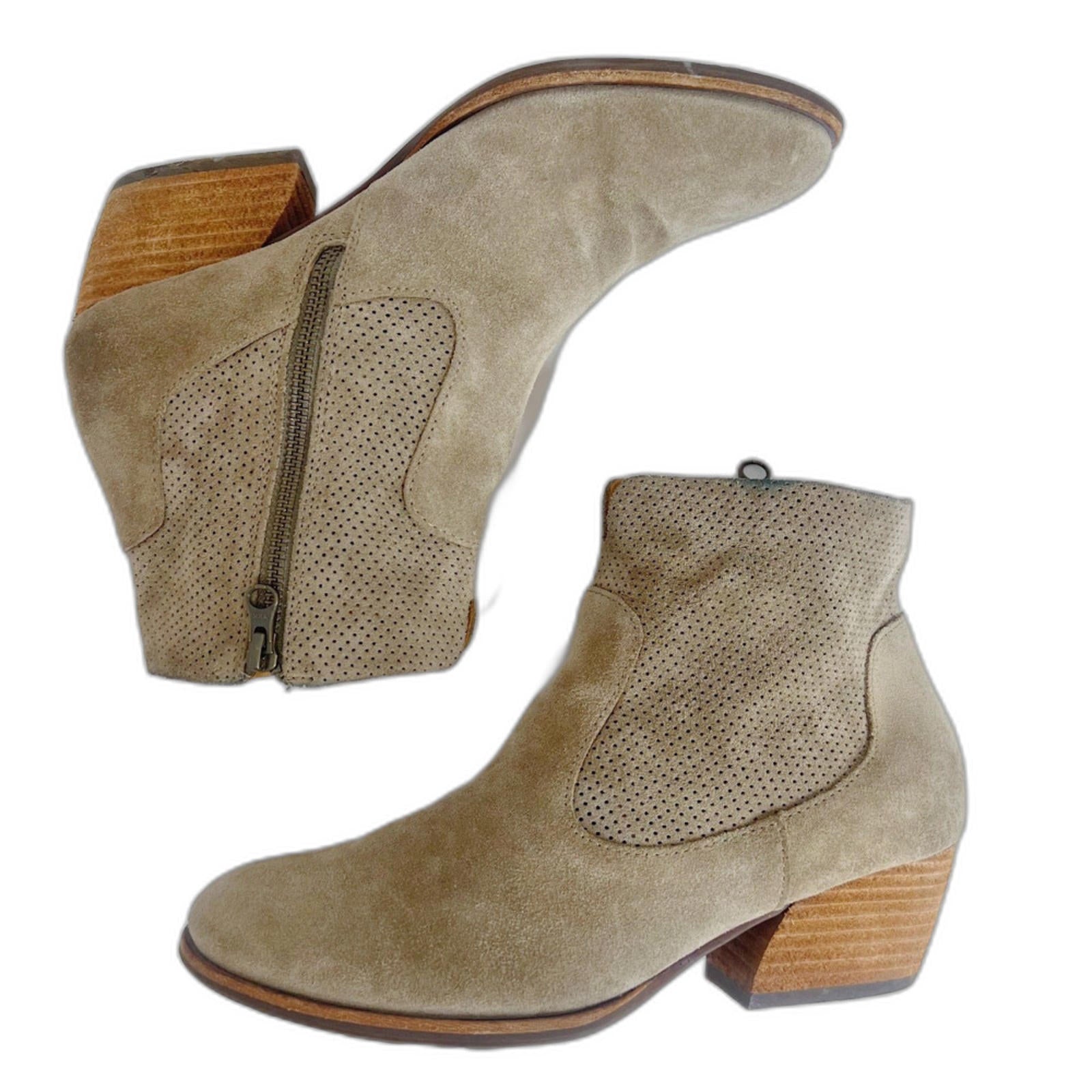 Kork-Ease Sherrill Booties Taupe Suede Ankle Boots Tan Leather Size 8. by Hot Girl Secondhand