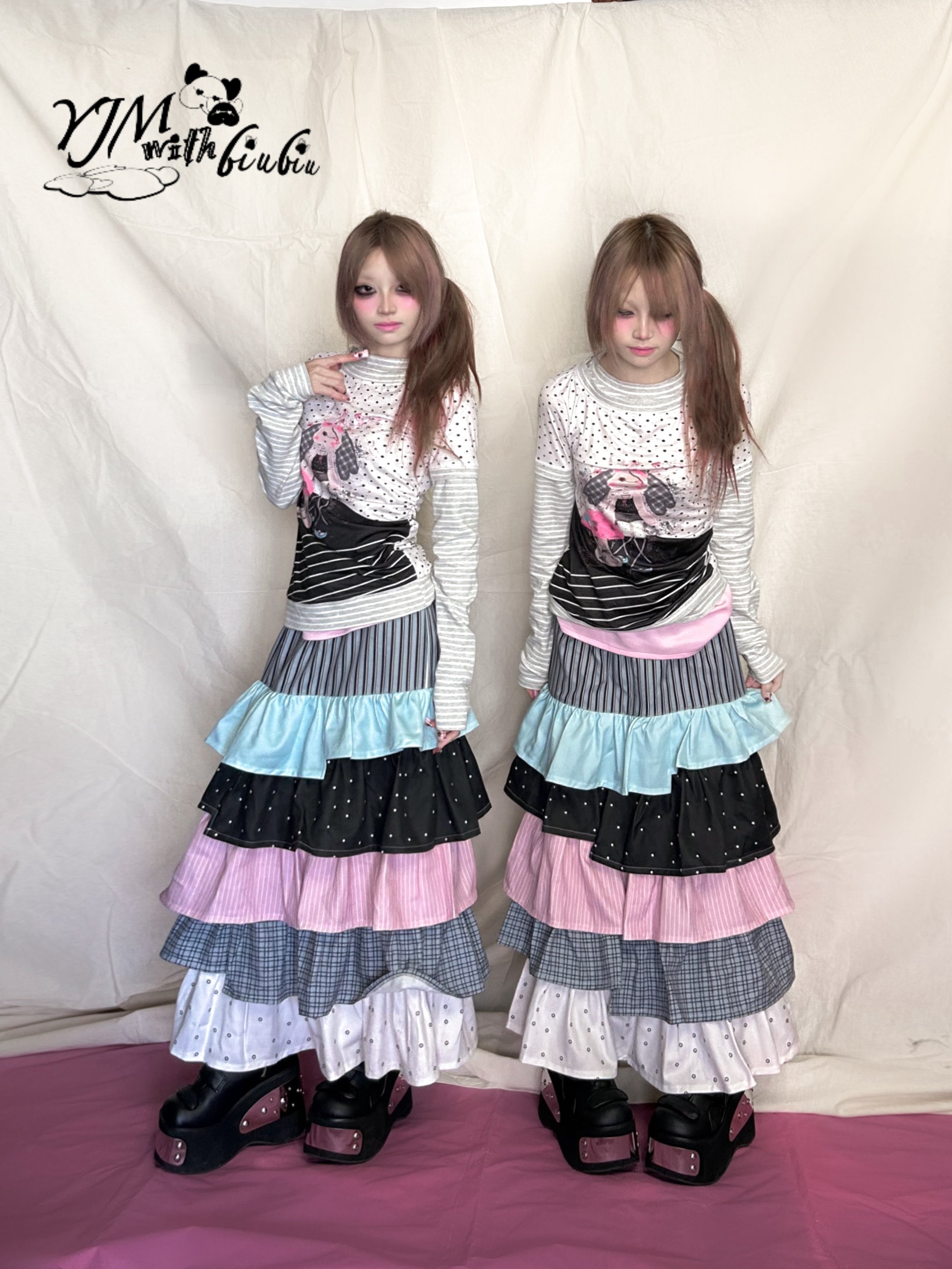 YJM with biubiu Irregular Layered Skirt | Harajuku Colorful Skirt by Land Decora