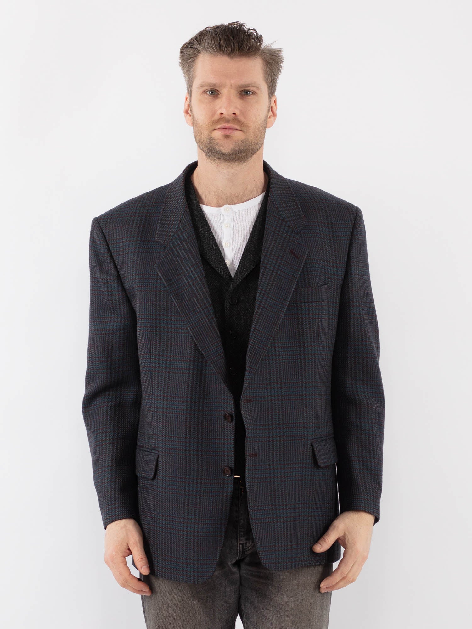 Vintage 80's Men Wool Blazer Jacket in Blue by Northern Grip