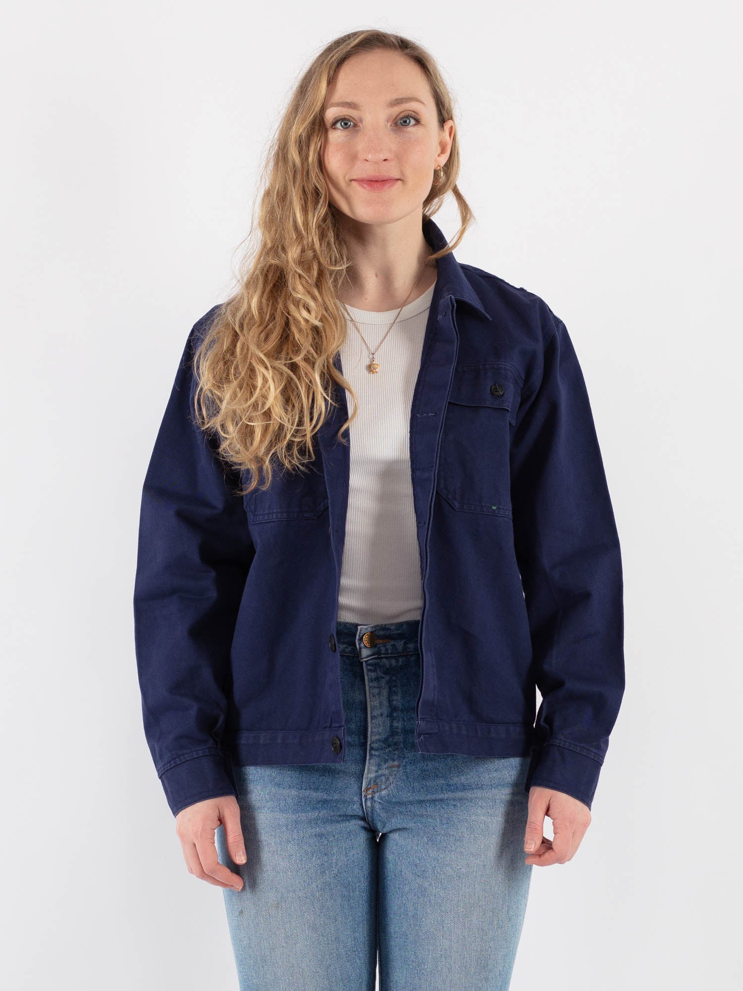 Vintage 70's Women Cropped Work Jacket in Blue by Northern Grip