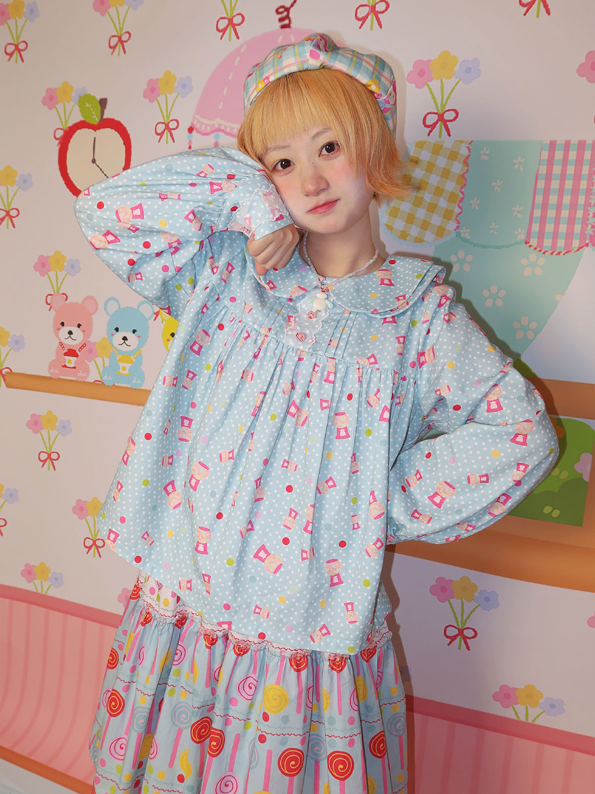 Kawaii Lace Blouse – Blue Cotton Candy Print – Lulululu by Land Decora