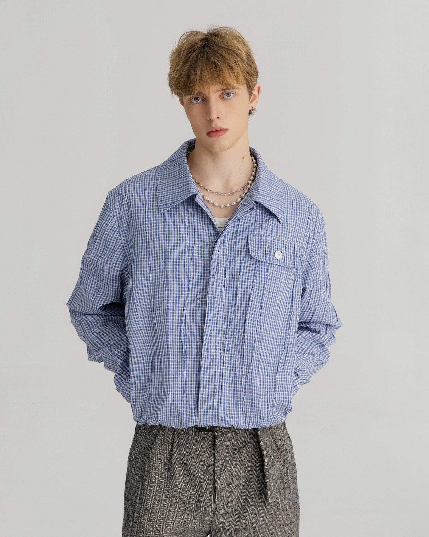 Xequation Plaid Crinkle Shirt Jacket by OFFCULTURE