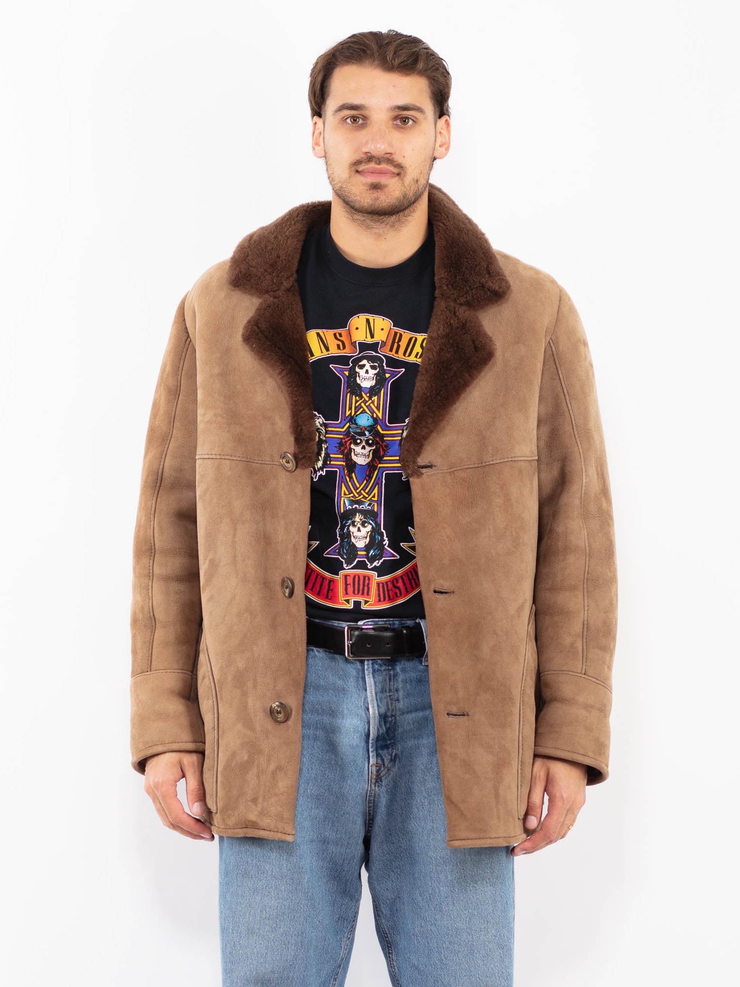 Vintage 70's Men Sheepskin Coat in Beige by Northern Grip