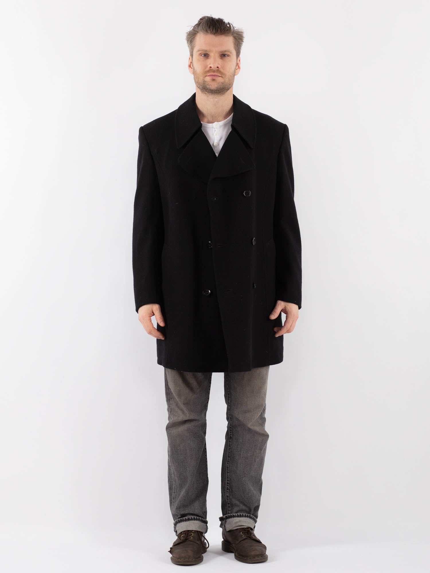 Vintage 70's Men Wool Coat in Black by Northern Grip