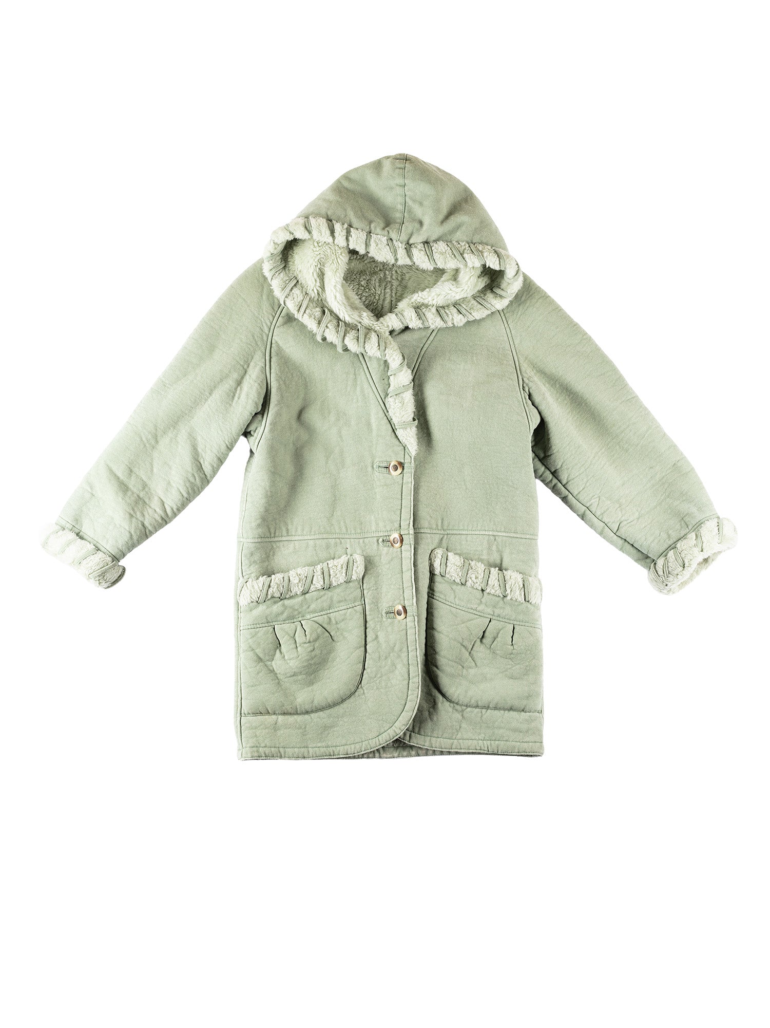 Vintage 80's Women Faux Sheepskin Coat in Pale Green by Northern Grip
