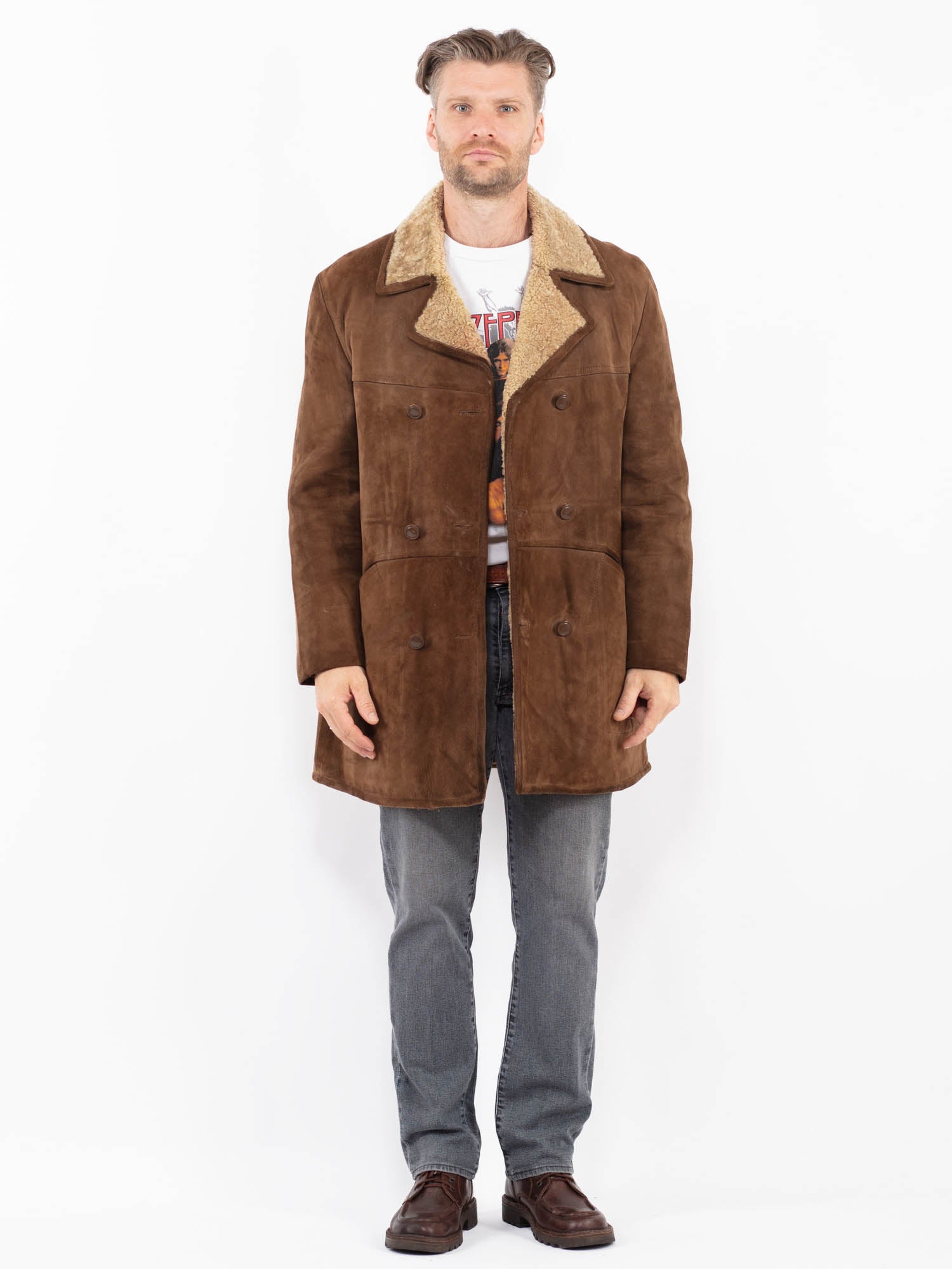 Vintage 70's Men Sheepskin Coat in Brown by Northern Grip