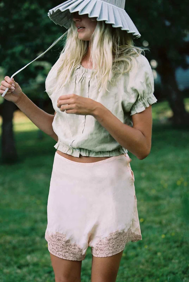 Arizona Top - Sage linen ruffle blouse by Merritt Charles
