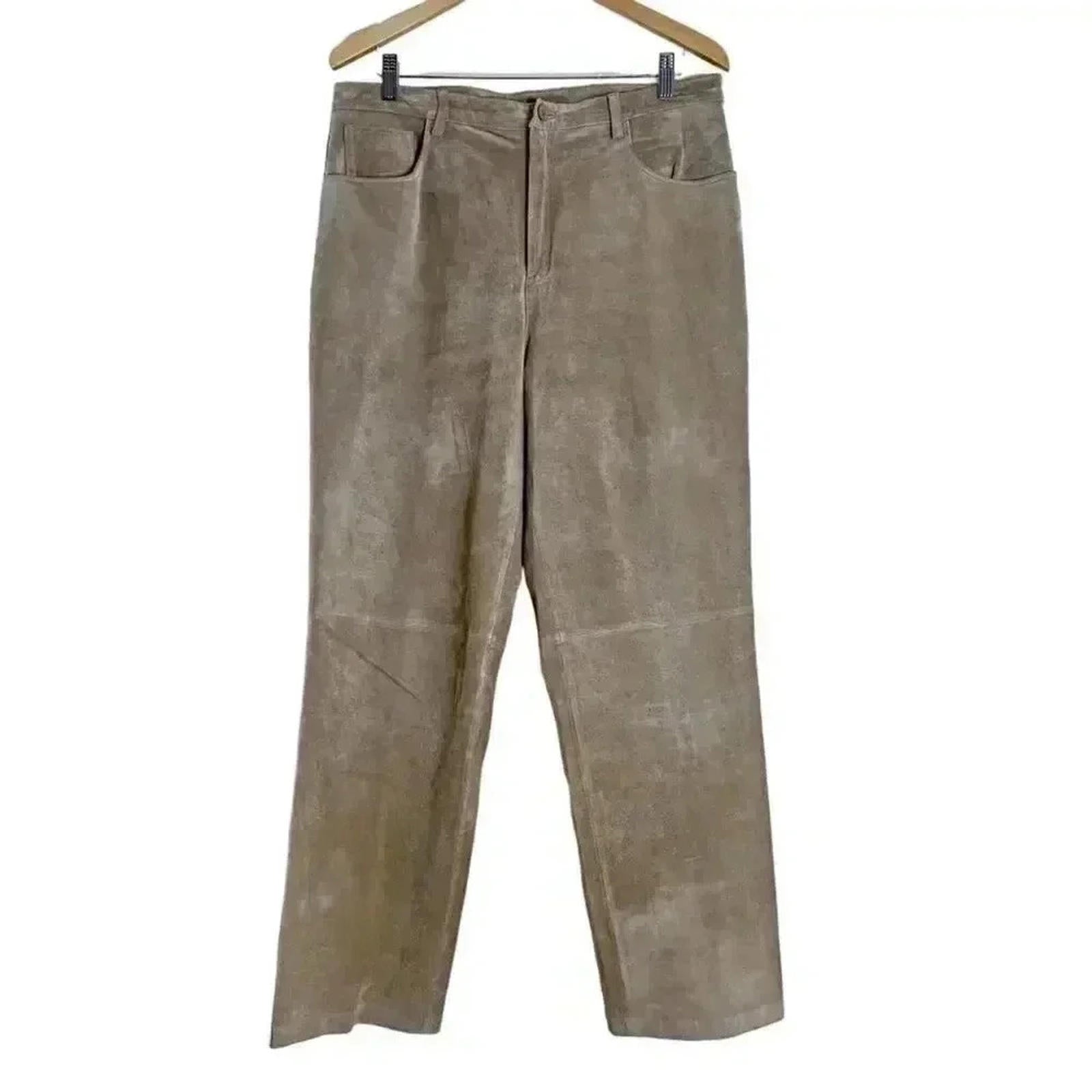 Nordstrom Vintage Tan Suede Leather Straight Leg Pants Women's Size 14 by Hot Girl Secondhand