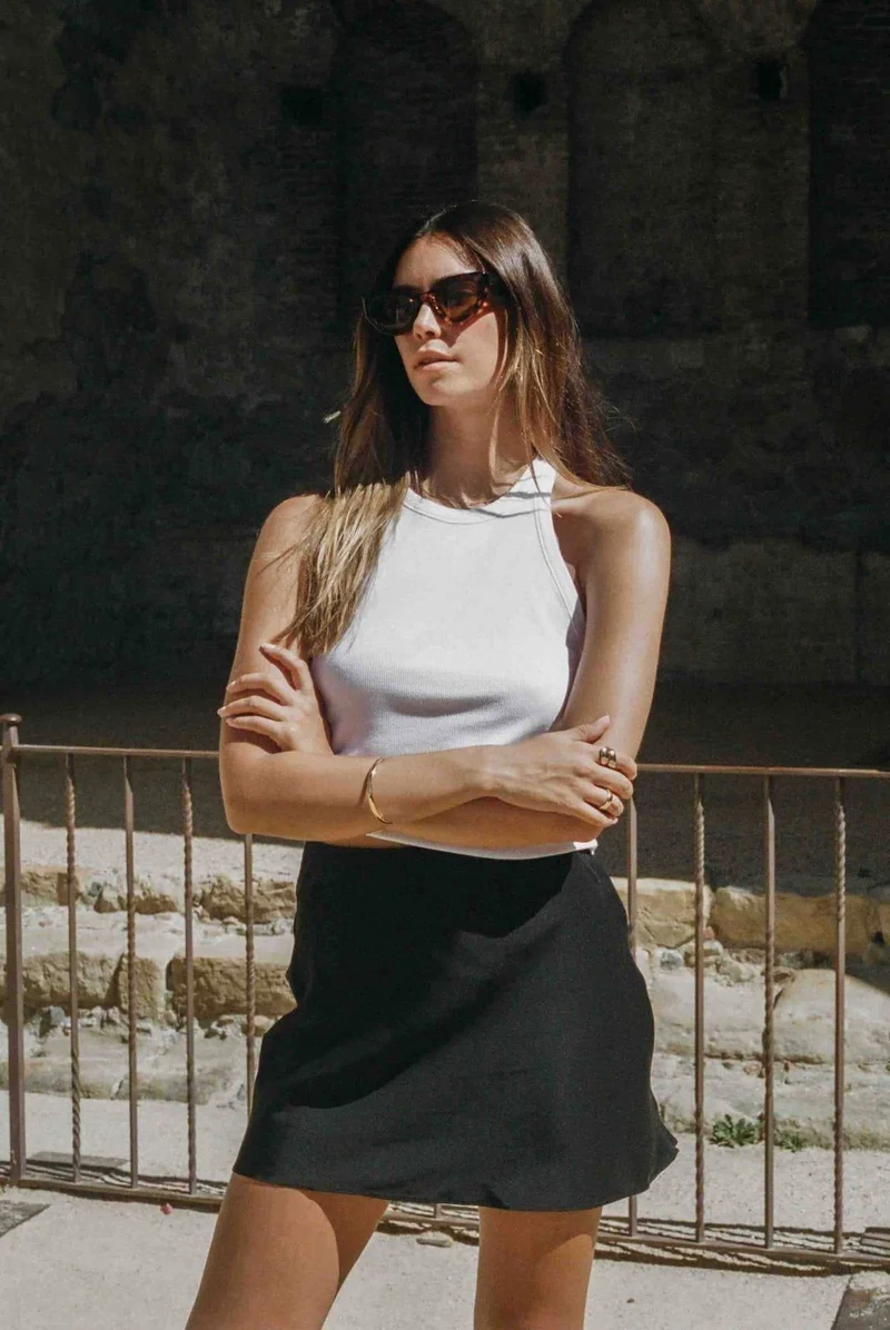 Madison Skirt - Black Mini Silk Slip Skirt by Merritt Charles
