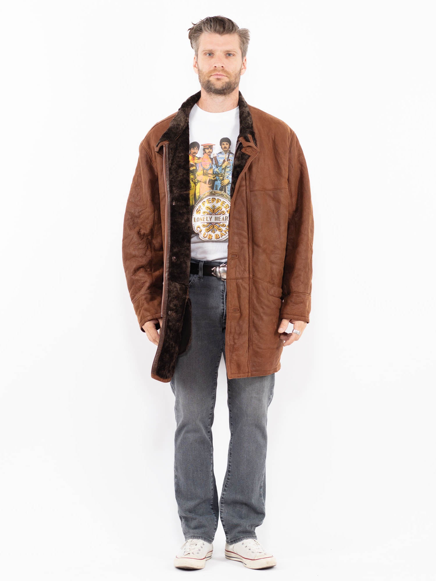 Vintage 90's Men Sheepskin Coat in Brown by Northern Grip