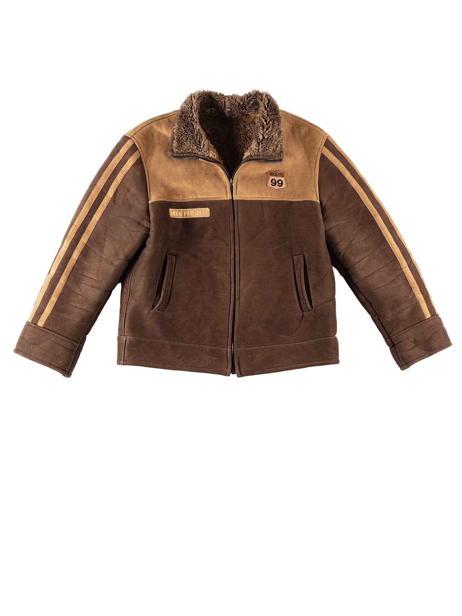 Vintage 00's Men Faux Sheepskin MICHELIN Jacket in Brown by Northern Grip