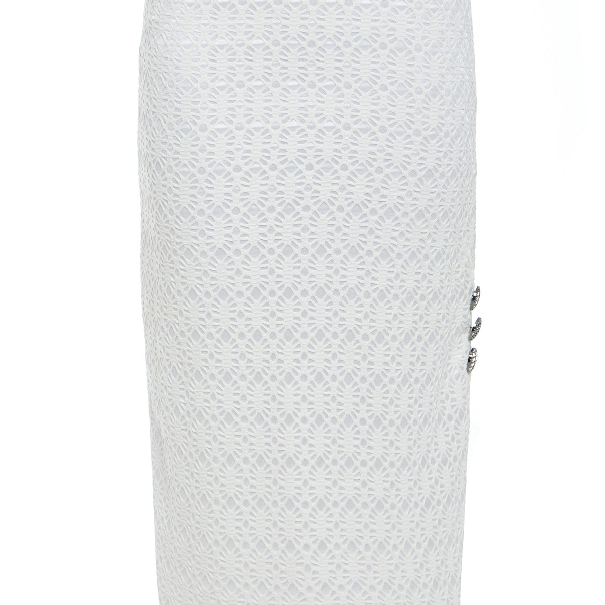 Ciara white lace bodycon skirt – high-waisted with slit By Sarvin