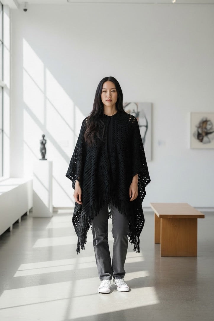Scandal Italy Fringe Shawl in Black by Sierra Deene