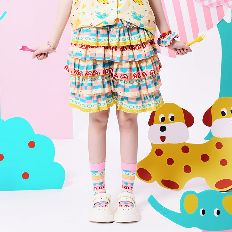 NIKKOU Home Skort Original Printed Skirt Lace Tiered Shorts Showa Styl by Land Decora