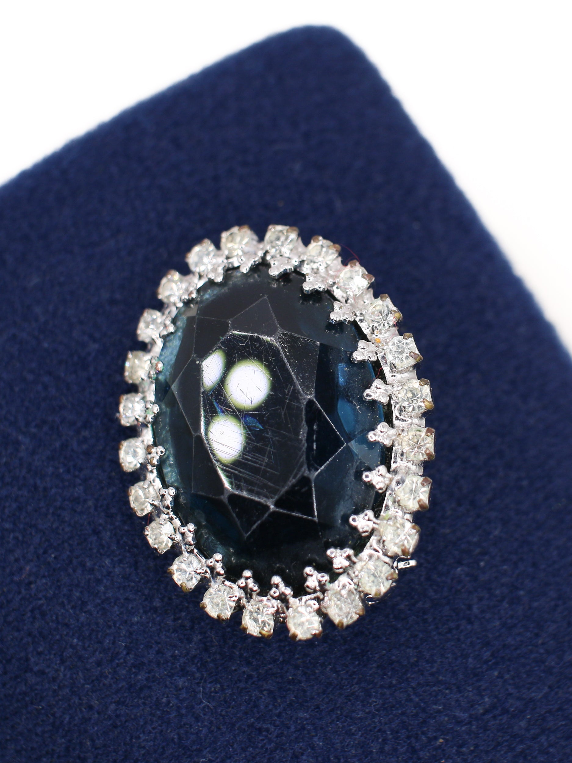 Vintage 80's Blue Glass  Rhinestone Brooch by Northern Grip