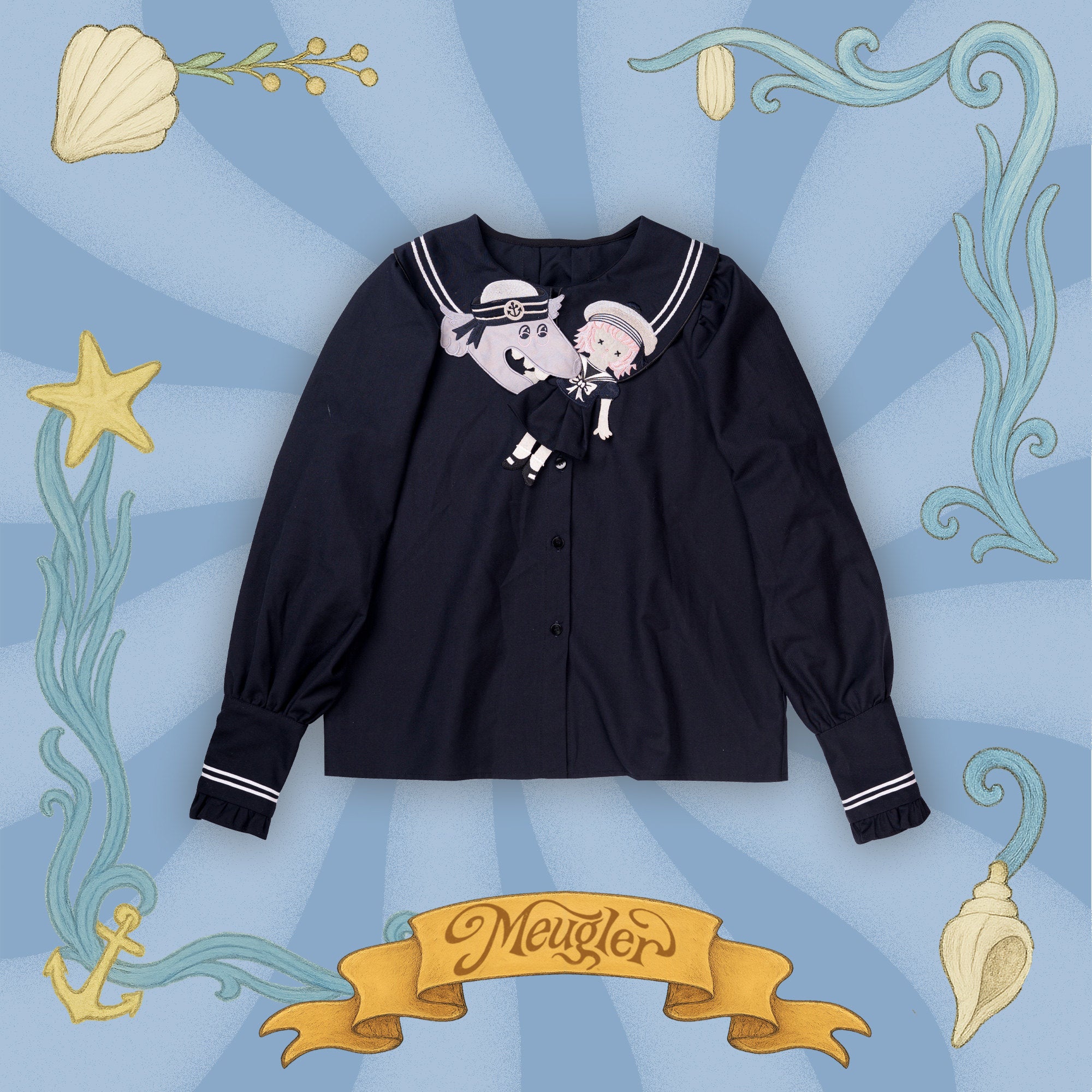 Meugler Kawaii Navy Sailor Blouse | Wolf Collar Design by Land Decora