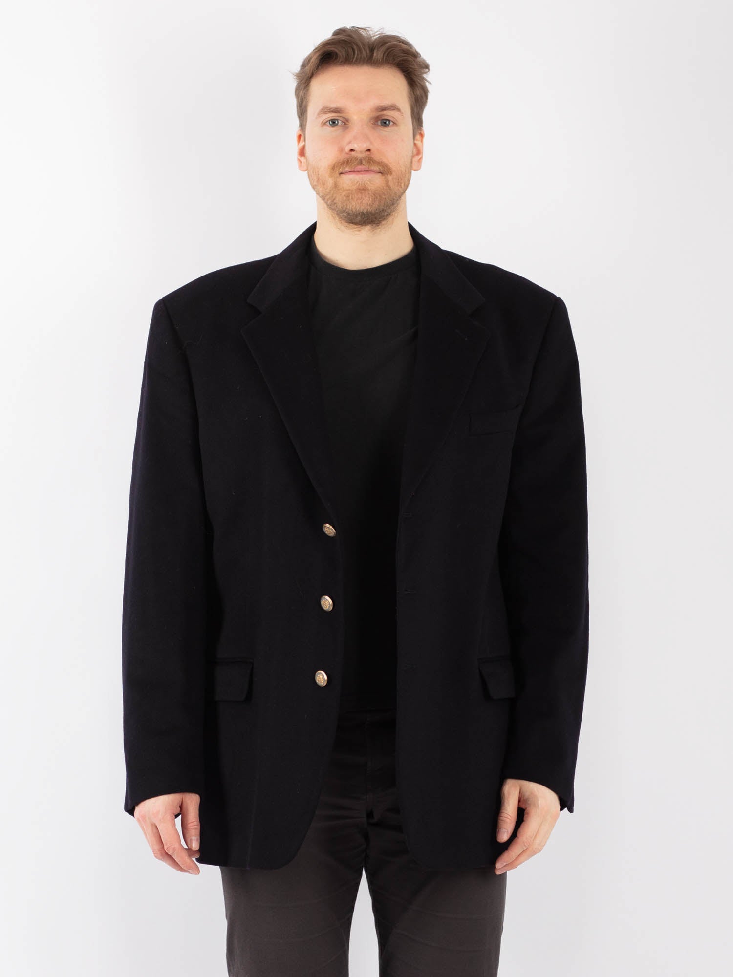 Vintage 90's Men Wool Blazer Jacket in Black by Northern Grip