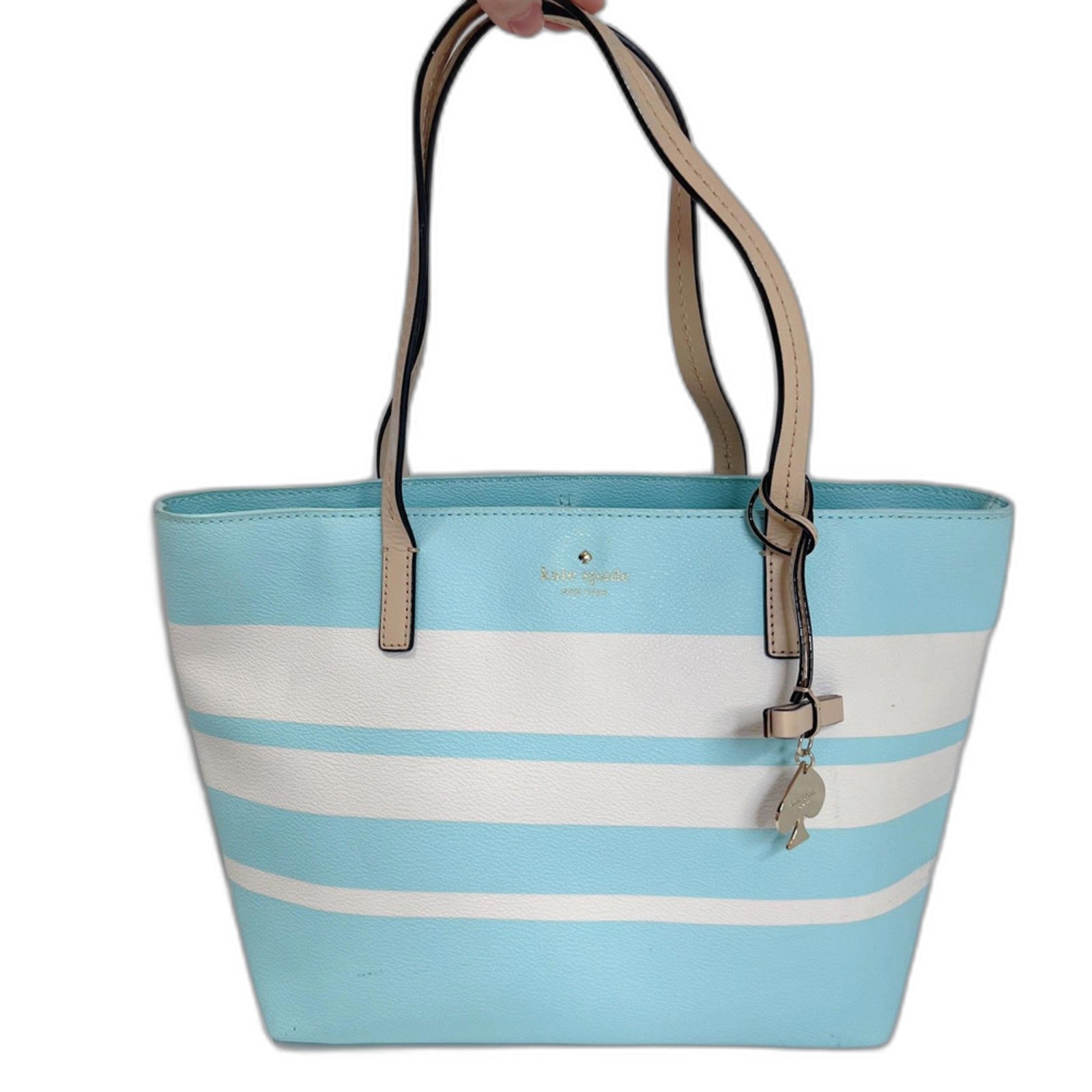 Kate Spade Hawthorne Lane Grace Blue White Striped Leather Tote Bag Sh by Hot Girl Secondhand