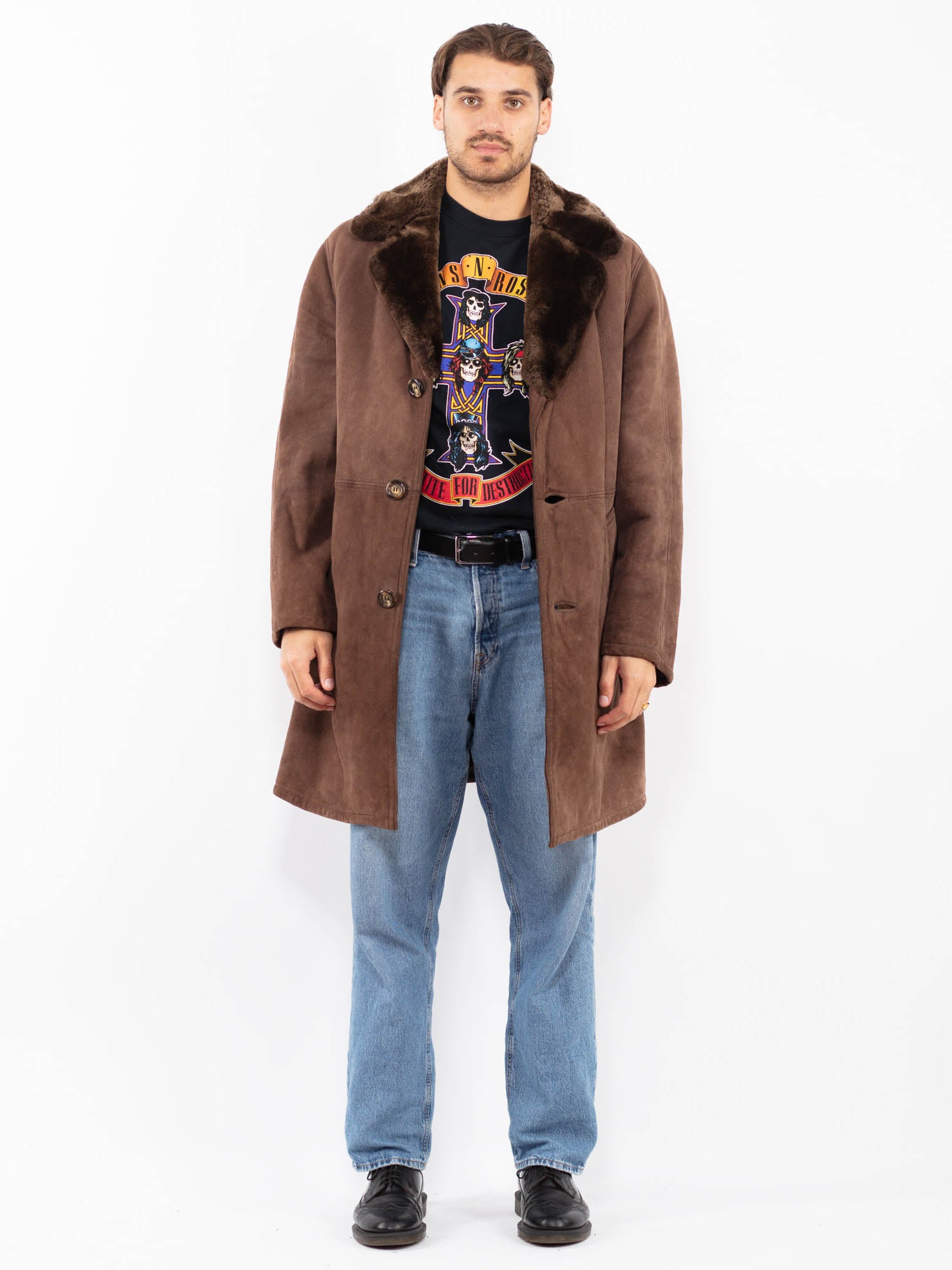 Vintage 70's Men Sheepskin Coat in Brown by Northern Grip