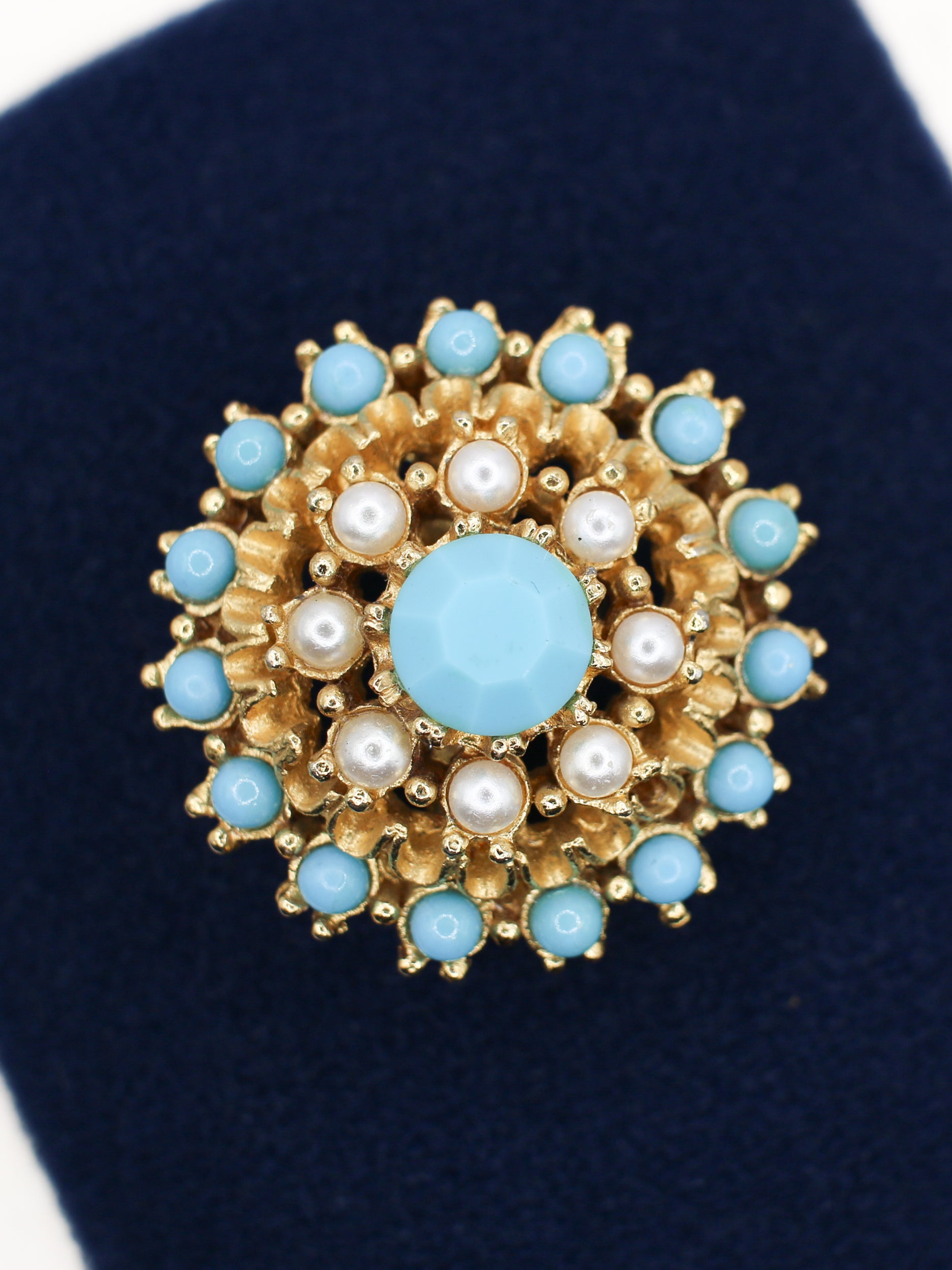 Vintage 60's Turquoise Faux Pearl Cluster Brooch by Northern Grip