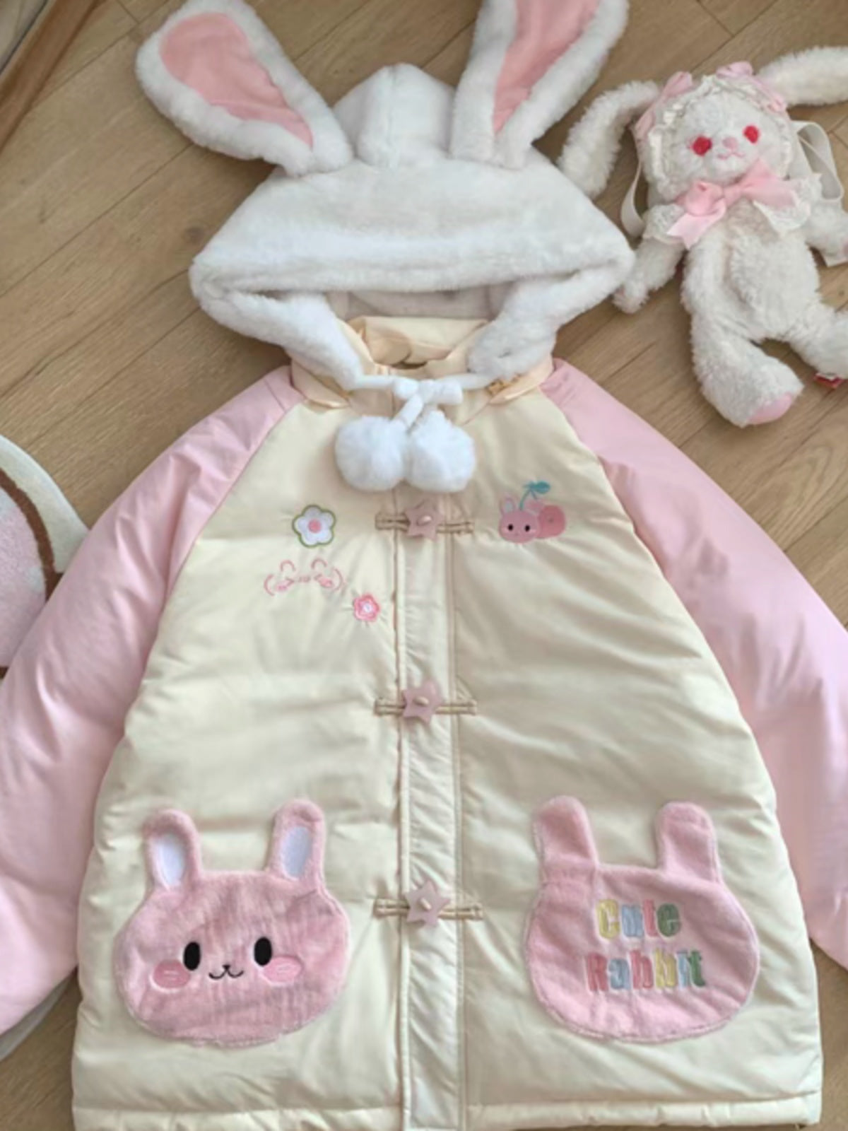 Kawaii Bunny Padded Down Jacket - Blurred Bear by Land Decora