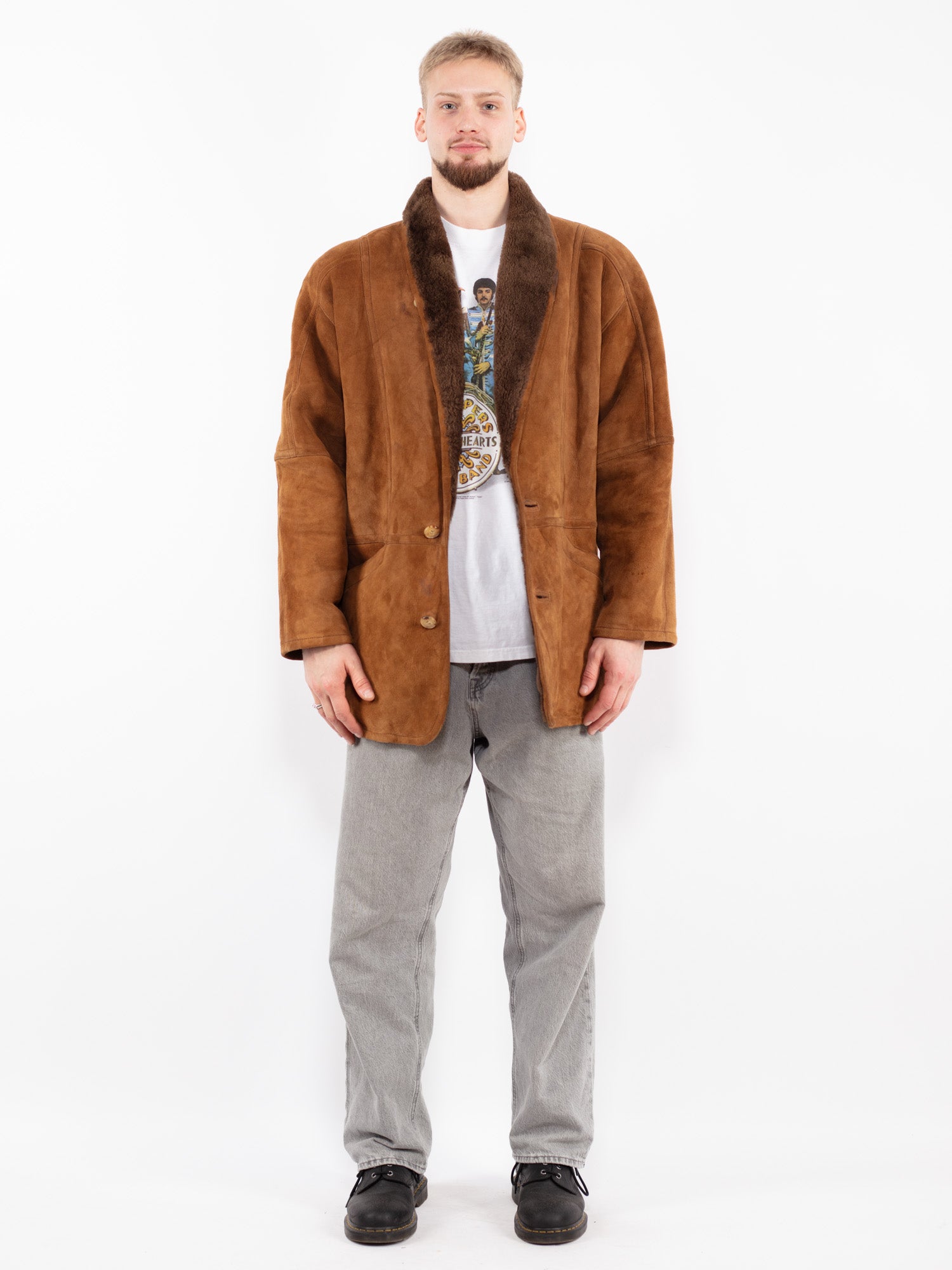 Vintage 80's Men Sheepskin Coat in Brown by Northern Grip
