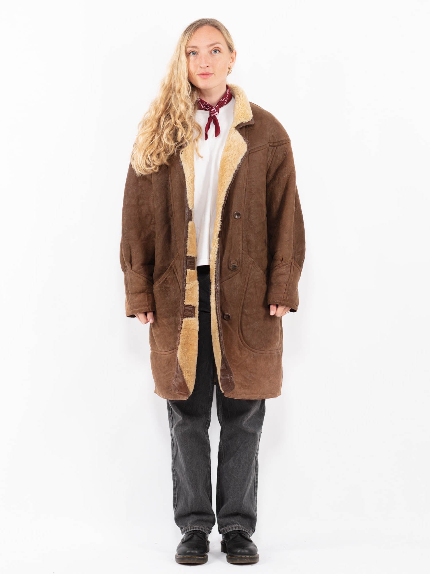 Vintage 90's Women Sheepskin Coat in Brown by Northern Grip