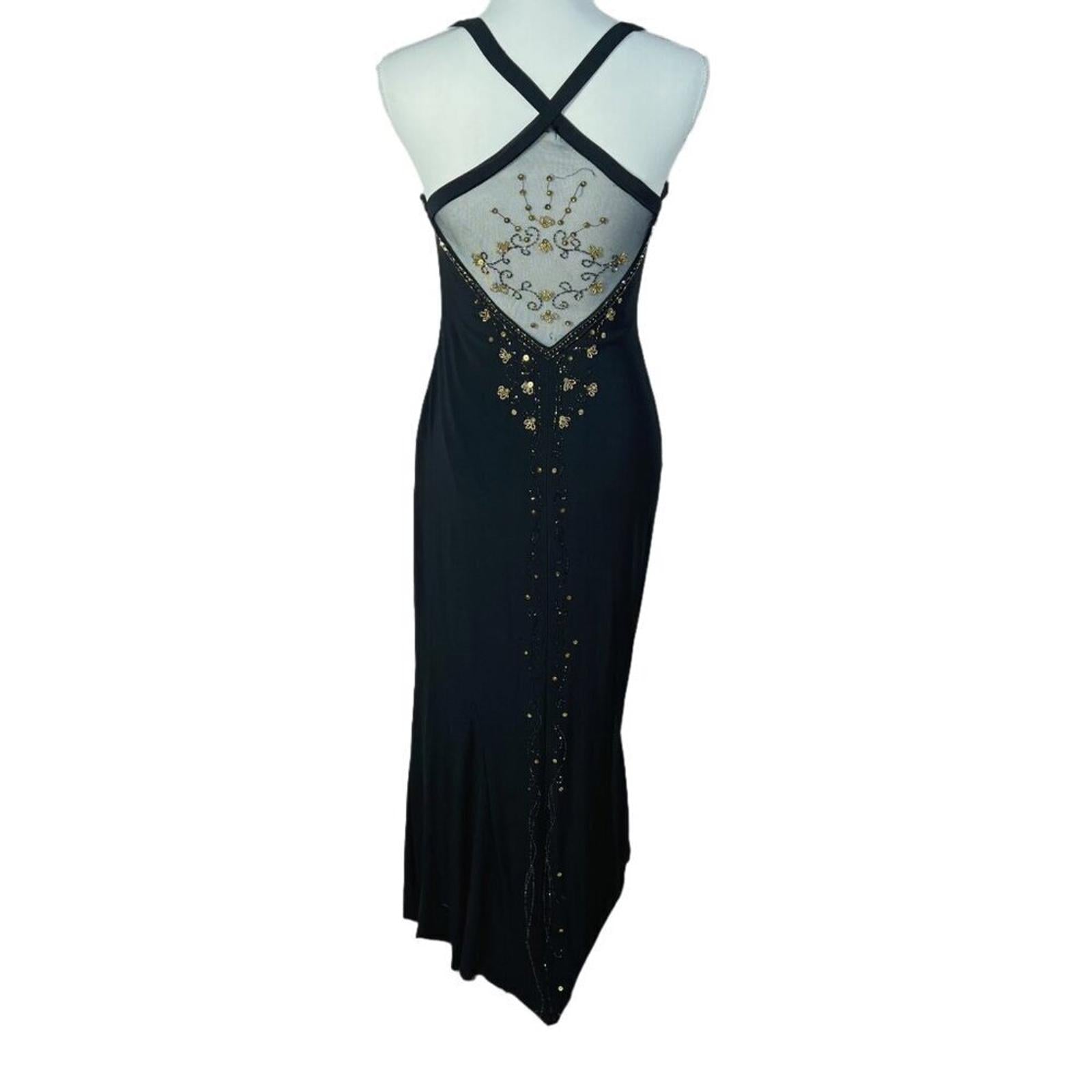 Vintage Dave & Johnny Black Gold Beaded Gown Mesh Detailing Formal Dre by Hot Girl Secondhand
