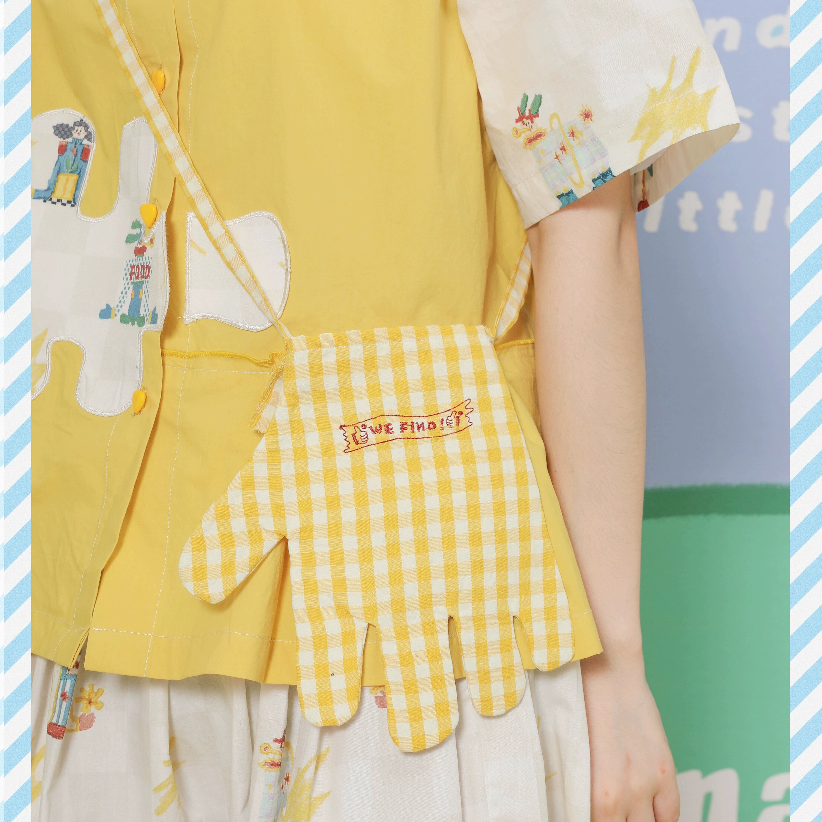 Harajuku Bag Summer Yellow Checkered Embroidered Palm-Shaped Crossbody Bag - HELPHELP by Land Decora