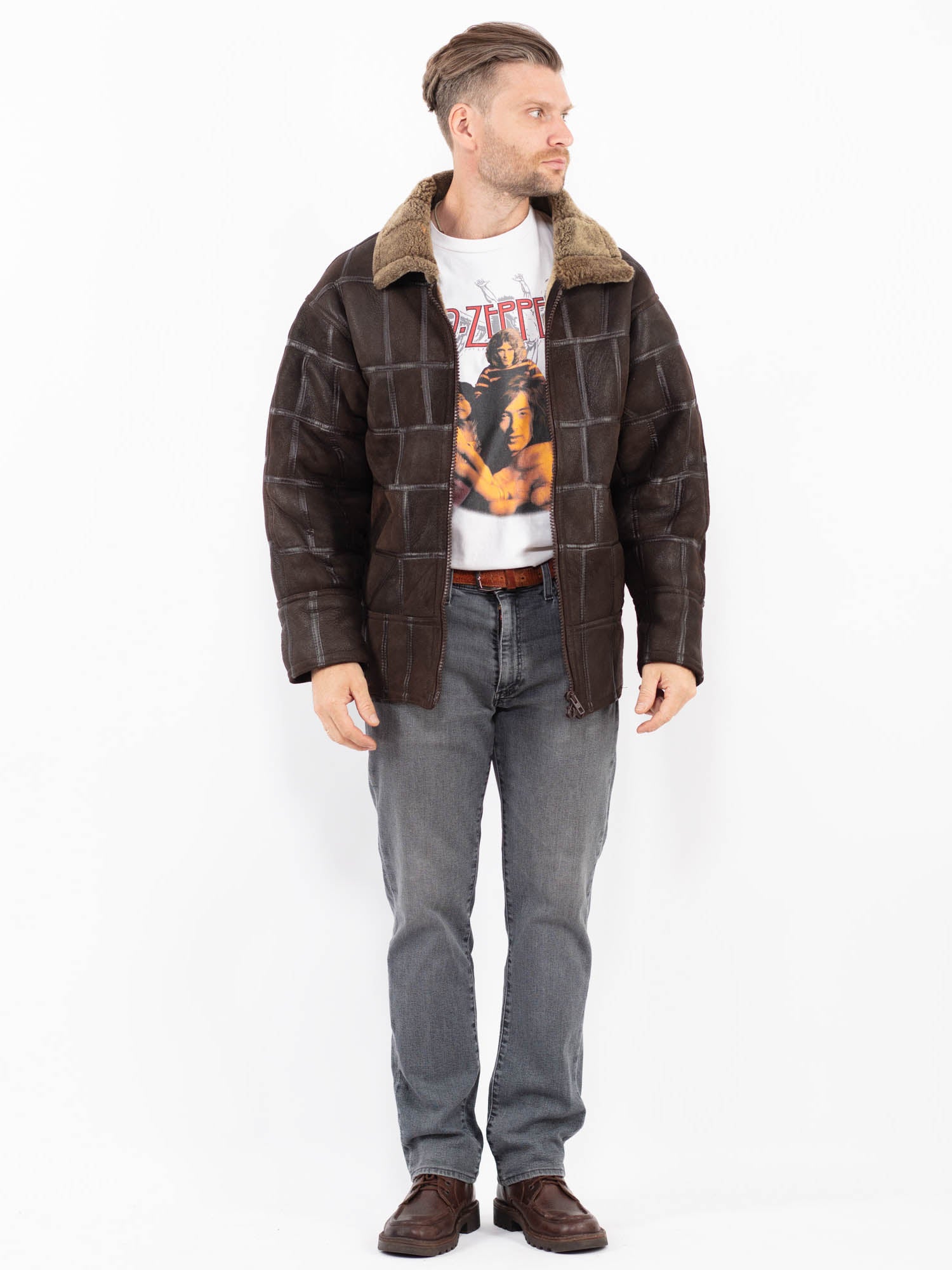 Vintage 90's Men Sheepskin Jacket in Brown by Northern Grip