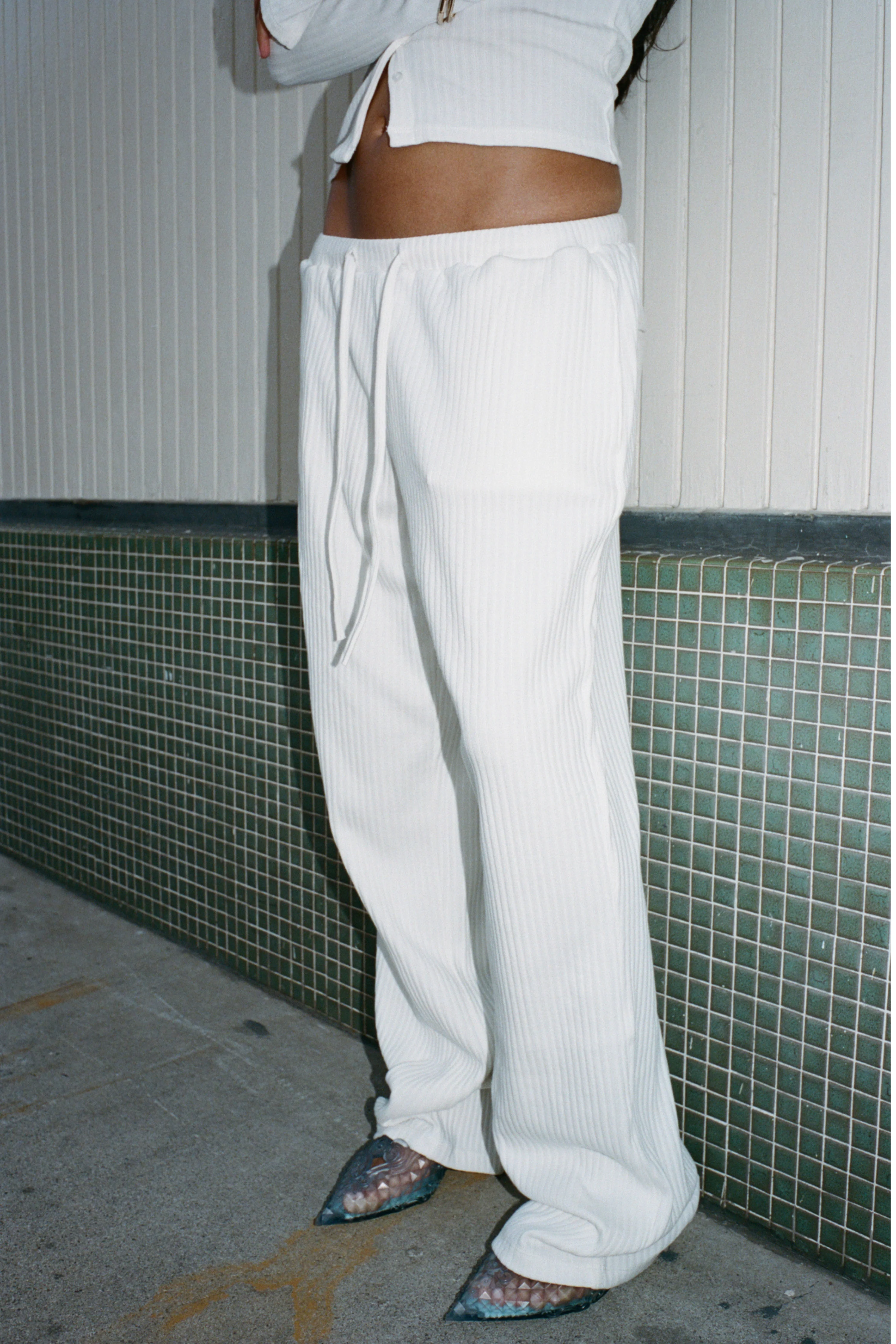 Rib Knit Pant White by Staple & Hue