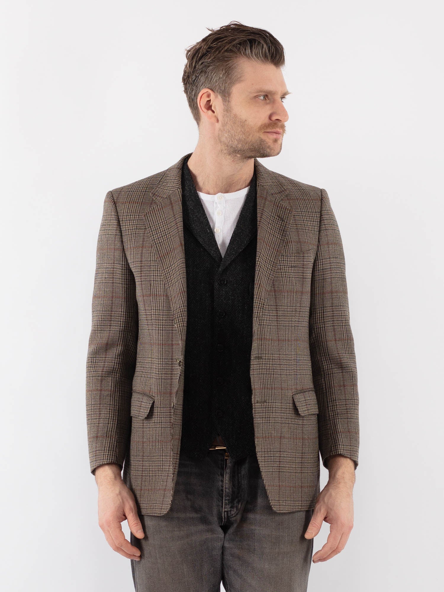 Vintage 70's Men Wool Blazer Jacket in Brown by Northern Grip