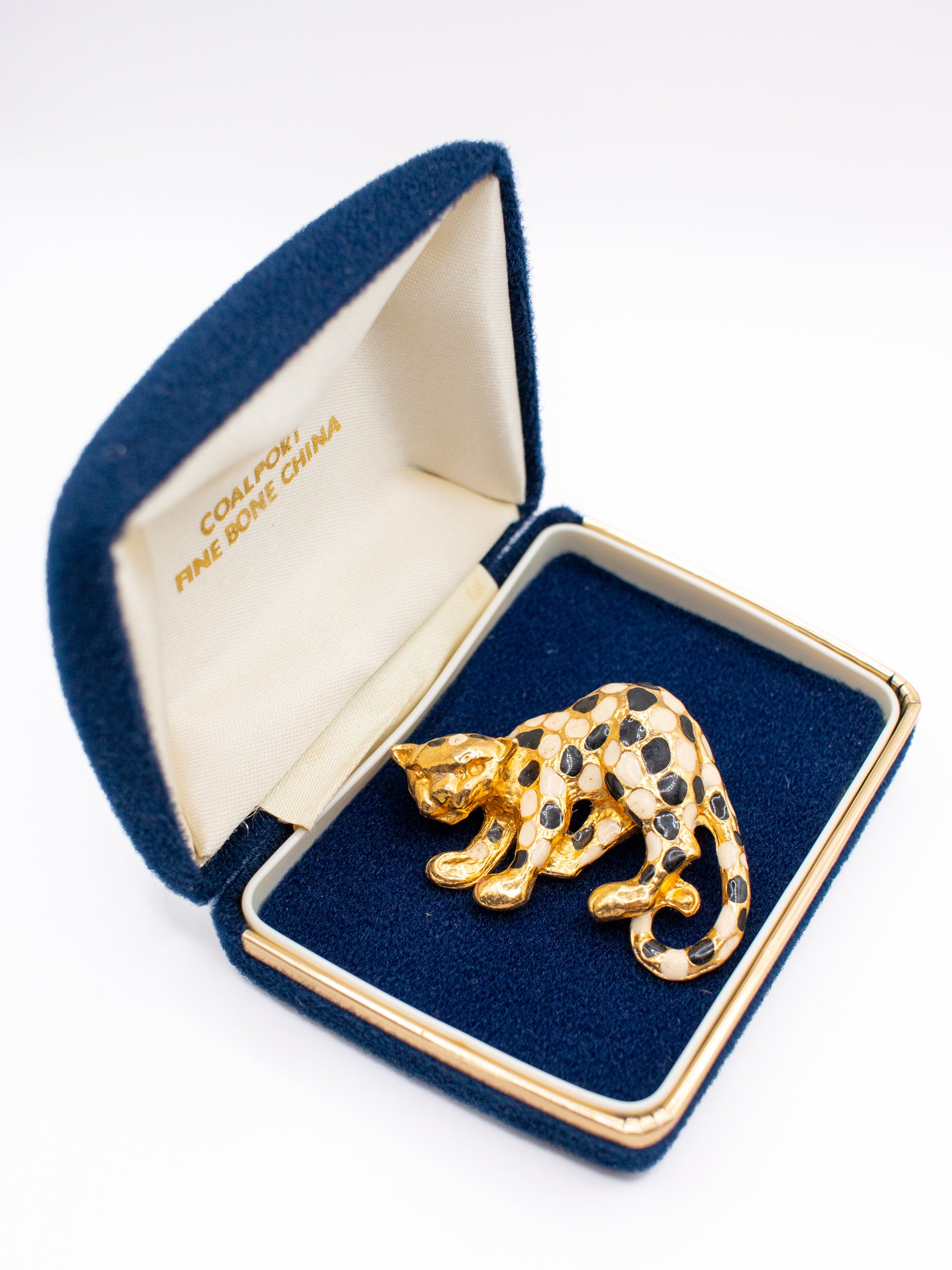 Vintage 80's Leopard Brooch Gold Tone Black White by Northern Grip
